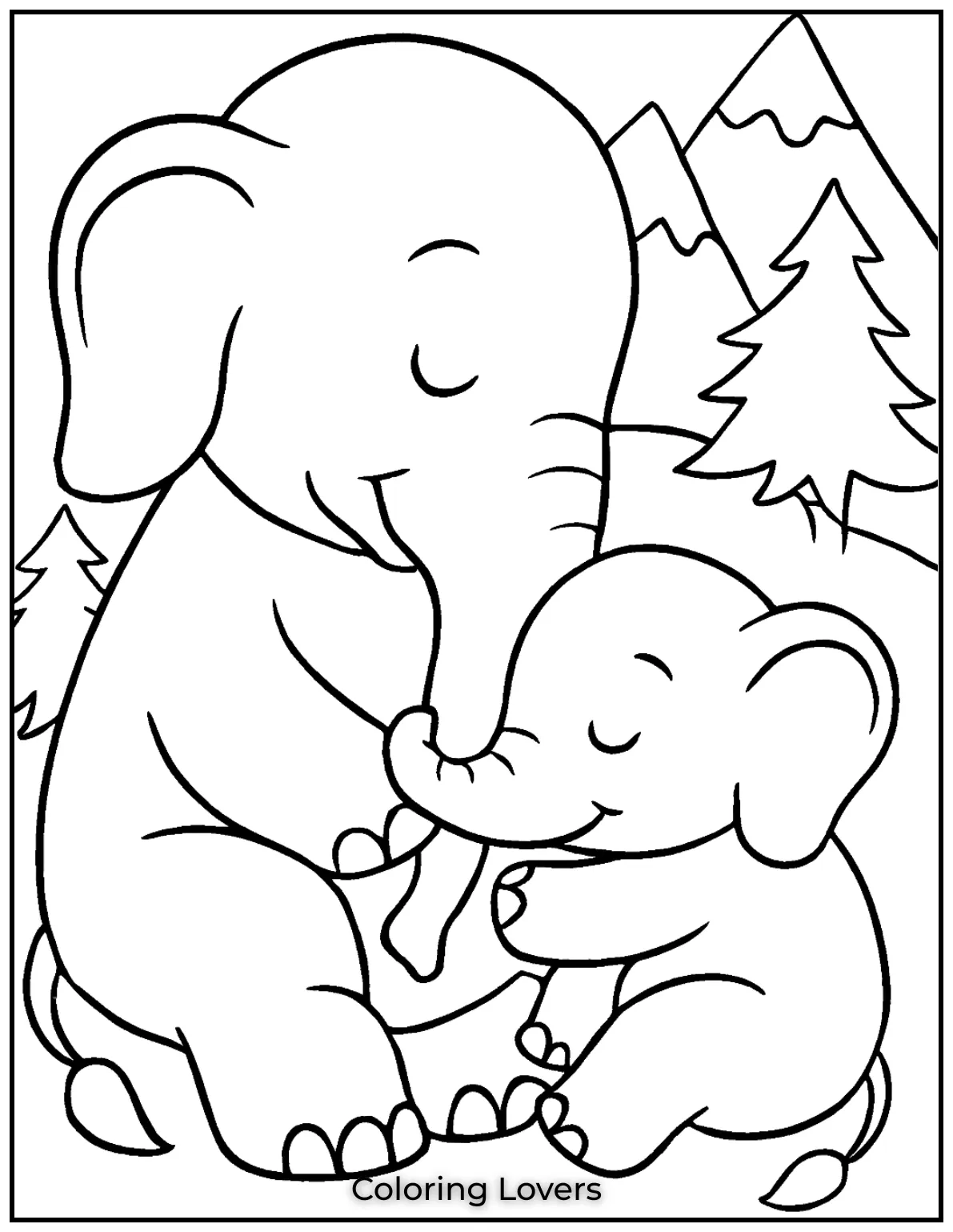 Unique Elephant Coloring Pages for Kids 13 This little elephant with mountains in the background feels adventurous and serene for kids to color 1