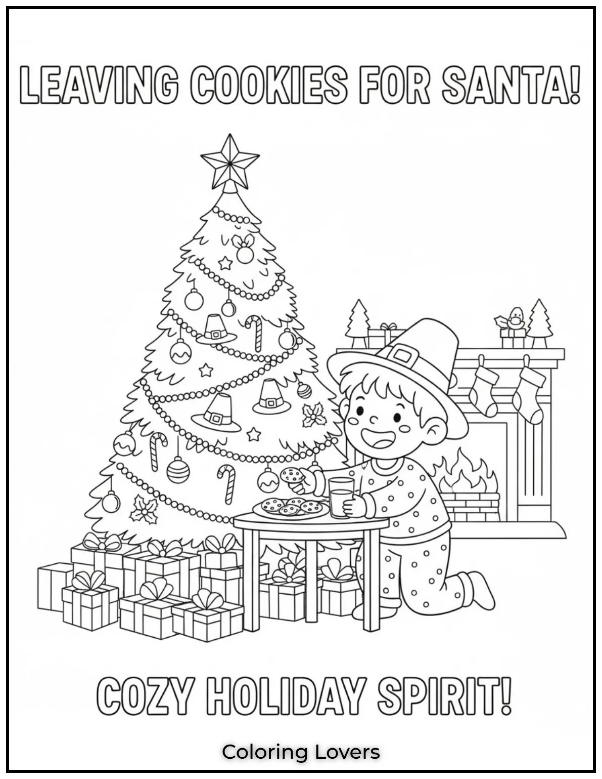 Free Printable Christmas Tree Coloring Pages 9 This little one is all set to leave out cookies for Santa next to the Christmas tree