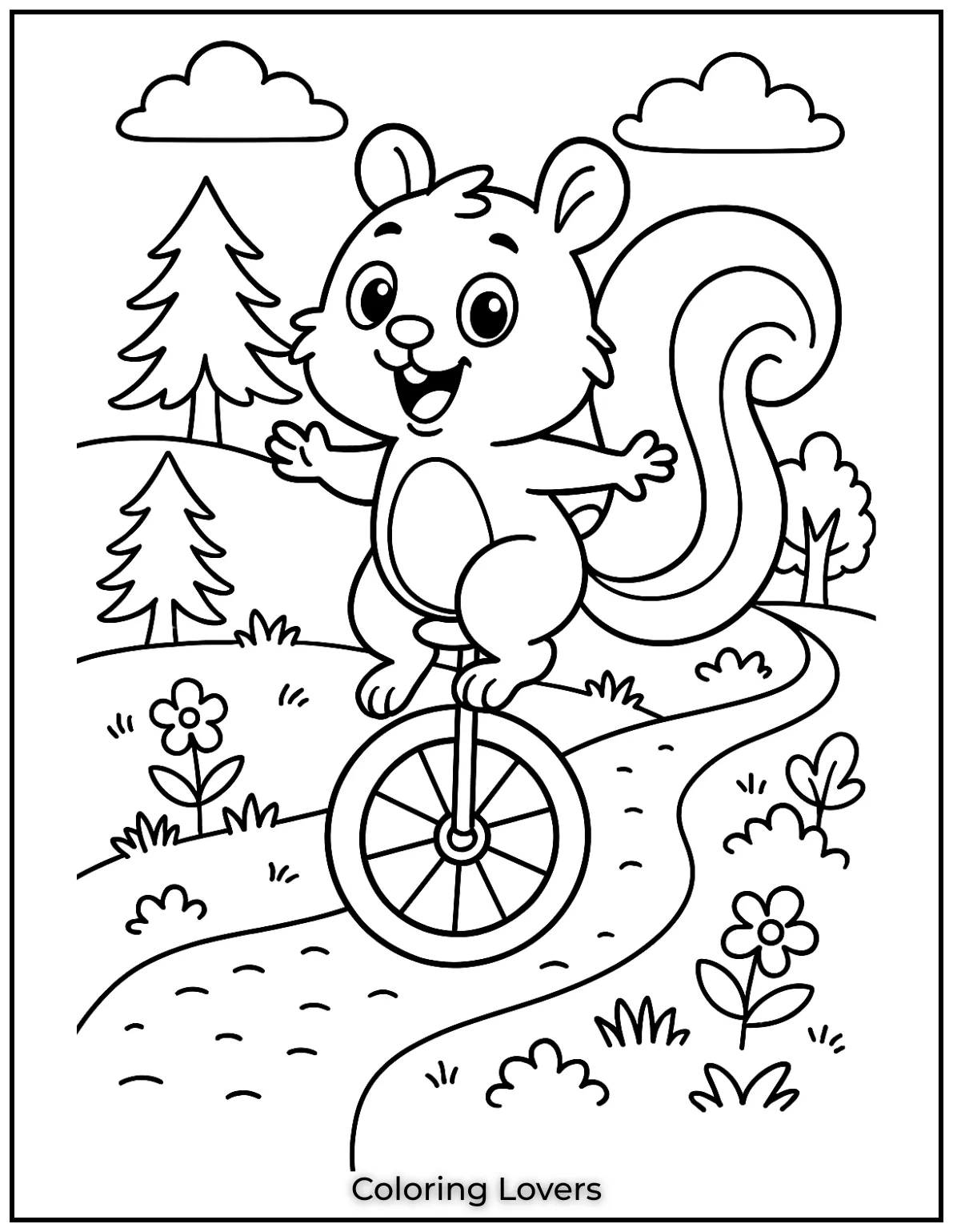 This little squirrel is showing off its balance skills on a unicycle. I thought it would be fun to capture its daring side in this playful drawing
