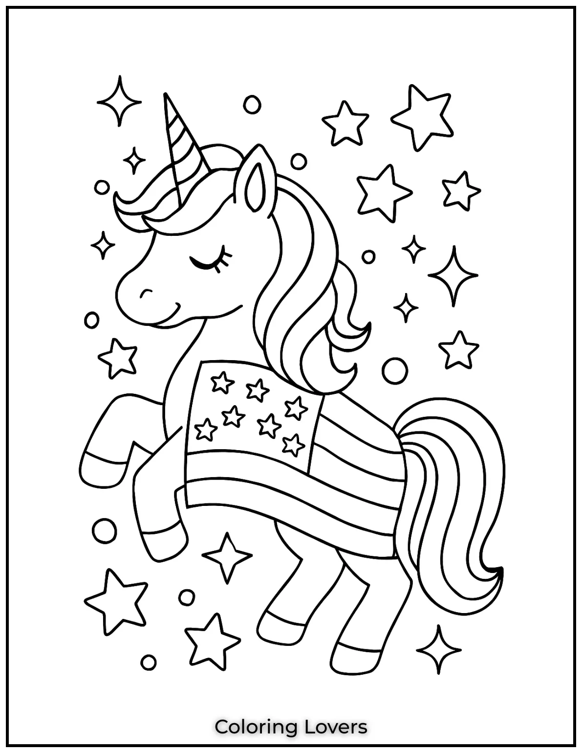 This magical unicorn shines bright with sparkles and a patriotic flag. A dreamy moment for little artists