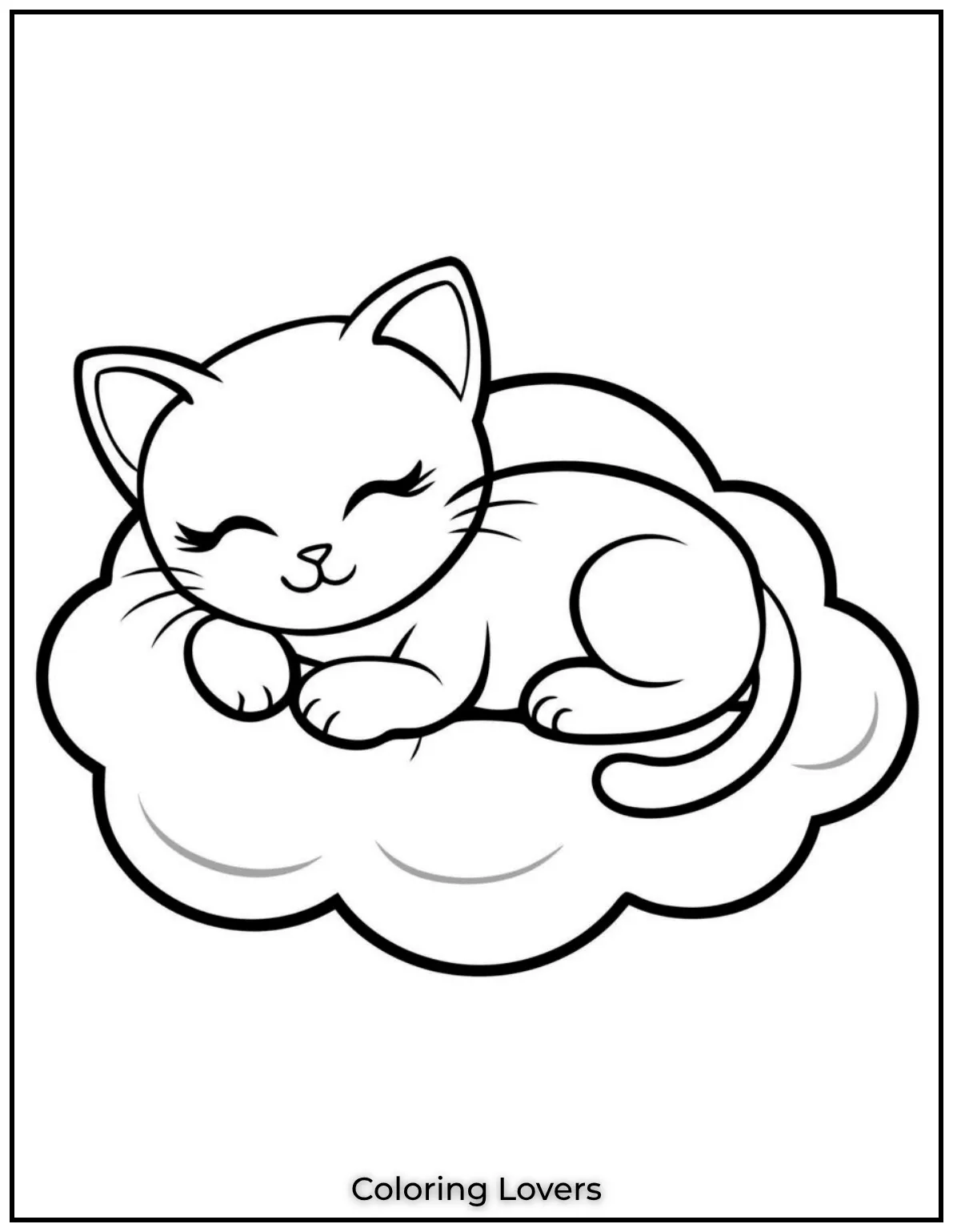 Fun and Free Cat Coloring Pages for Kids and Adults 4 This peaceful kitty dreams away on a fluffy cloud making you wish for a nap that sweet