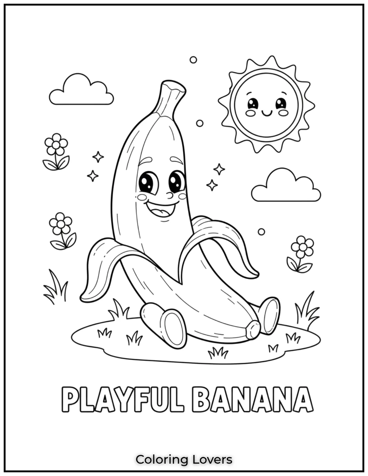 This playful banana is ready for some color. A joyful design for little learners to enjoy