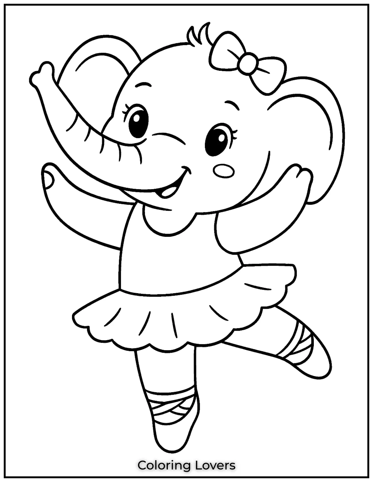 Unique Elephant Coloring Pages for Kids 6 This playful elephant is ready for her ballet debut in a cute tutu A great page for kids who love dancing and elephants 1