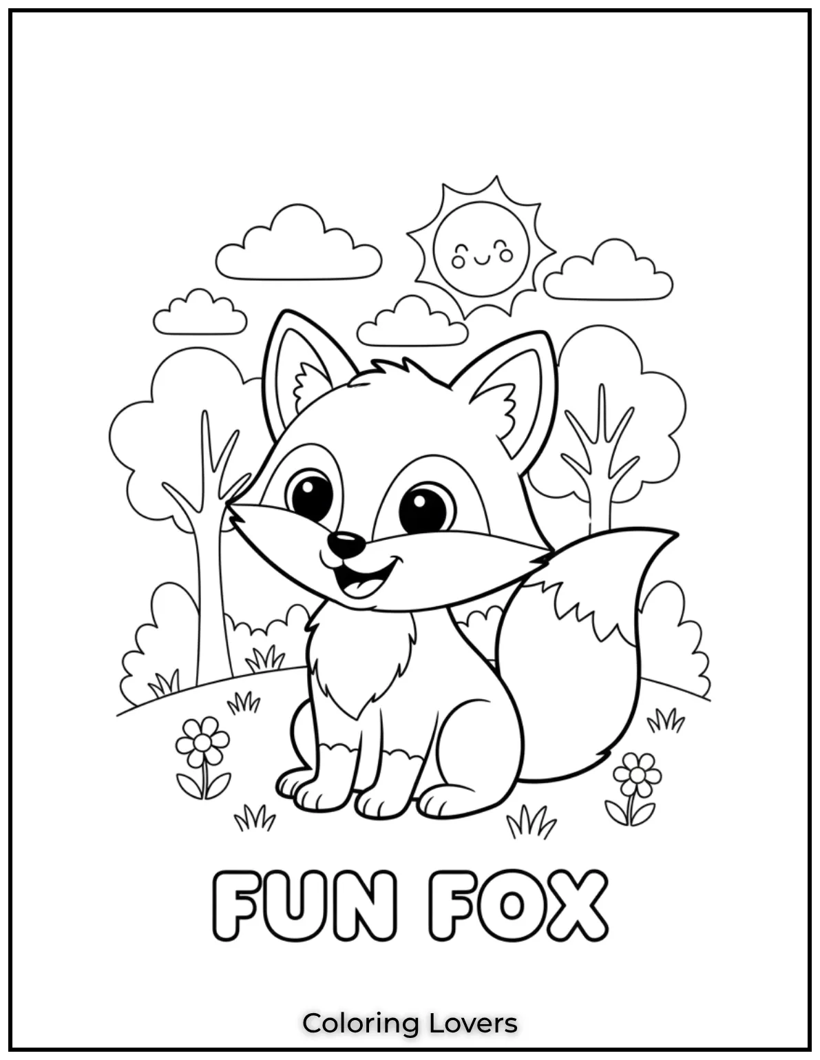 This playful fox sits with a cheerful smile waiting to be colored in bright and fun shades