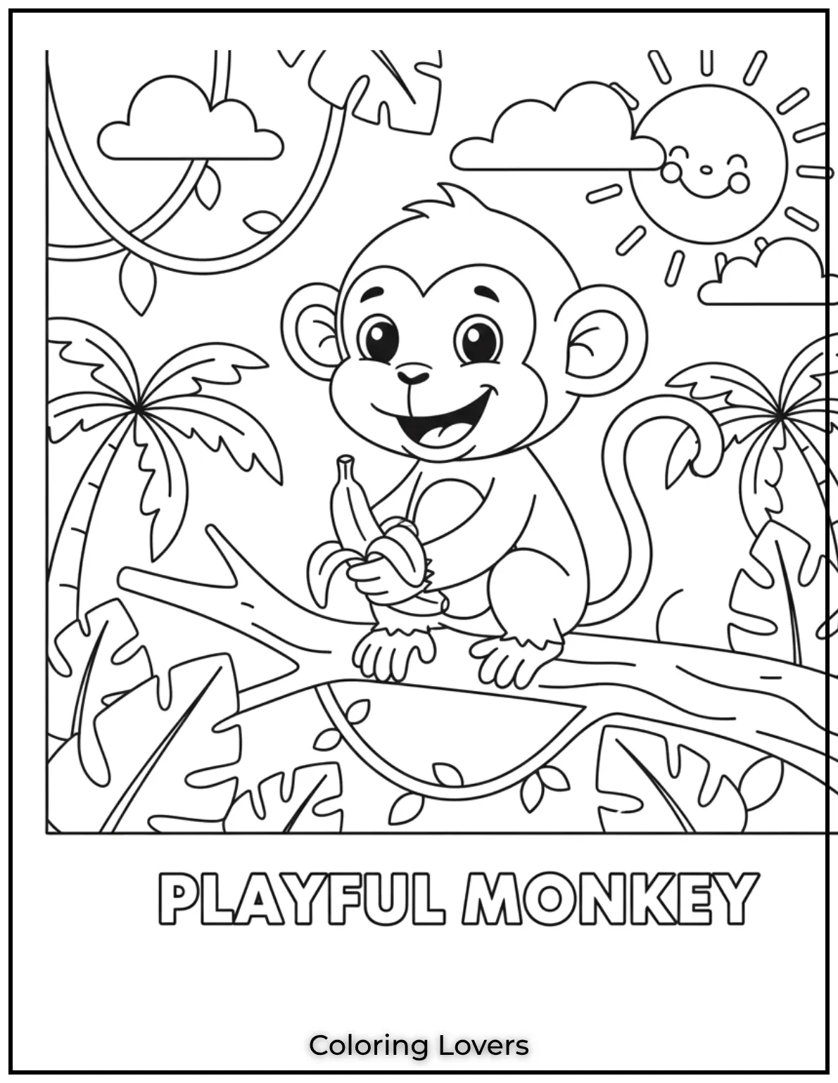 This playful monkey is a great addition to preschool coloring pages. A fun way for little hands to get creative