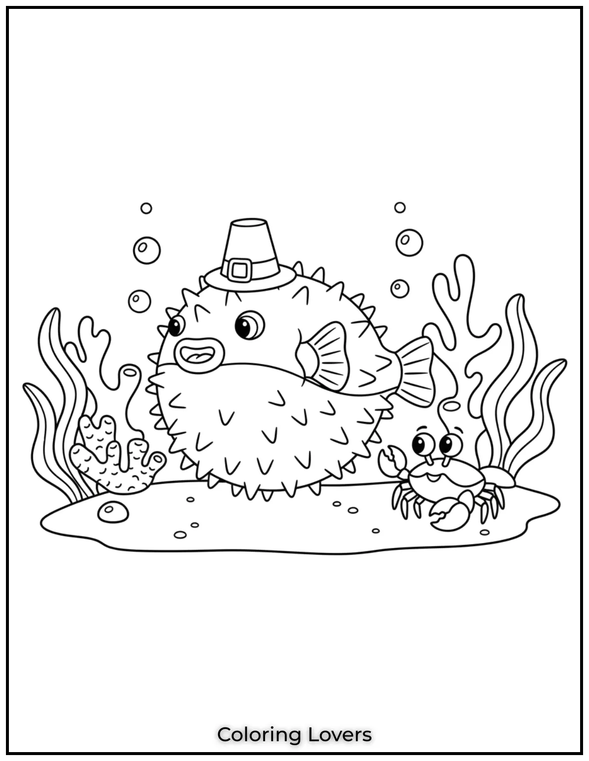 Fish Coloring Pages That Are Free to Downloads 7 This puffed up fish floats beside a curious crab. Spiky and silly under the sea