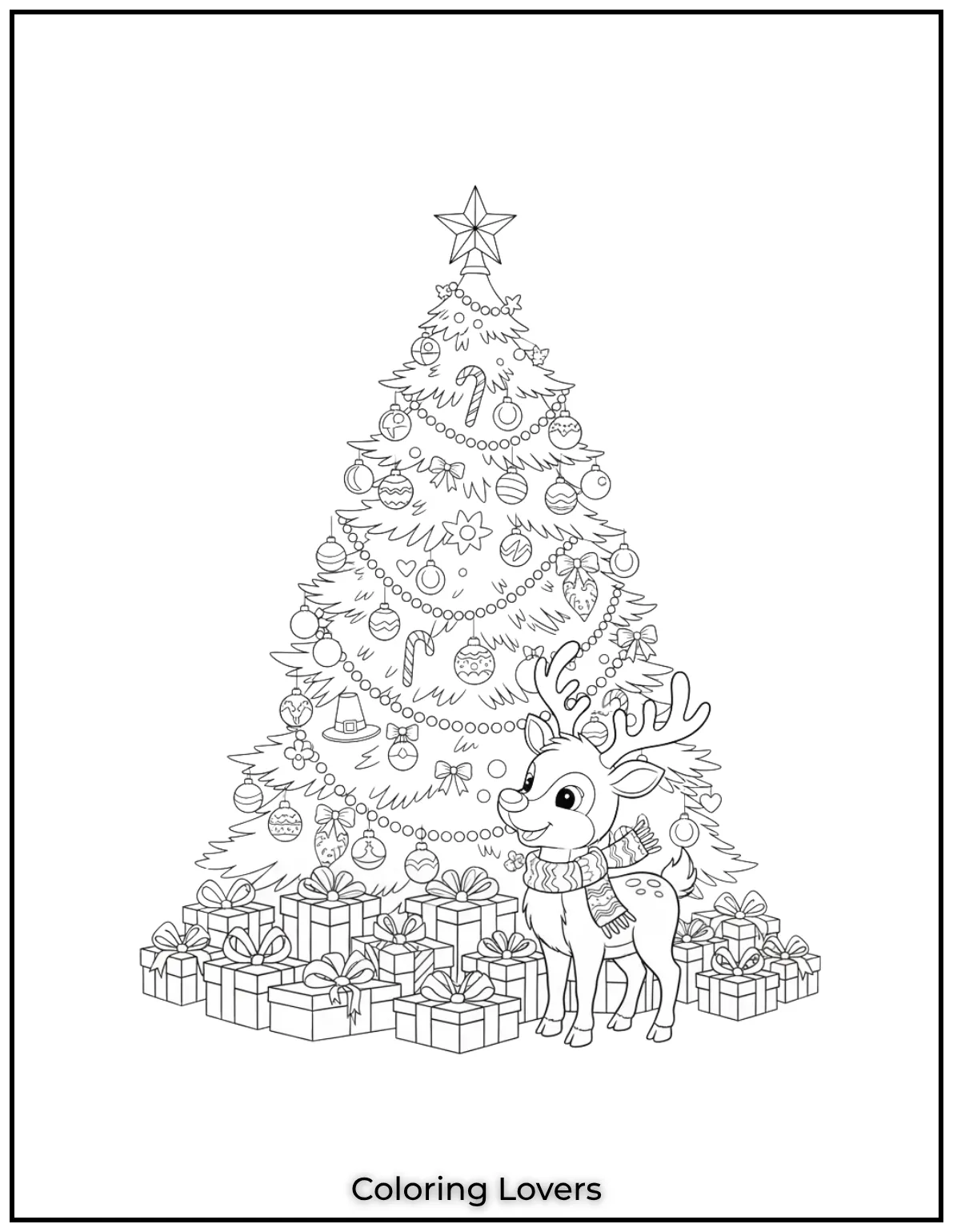 Free Printable Christmas Tree Coloring Pages 49 This reindeer couldnt wait to admire the Christmas tree