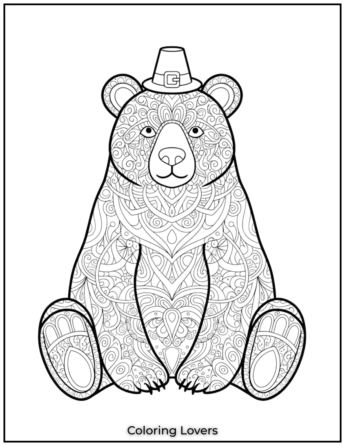 Cute and Classic Pooh Bear Coloring Pages 36 This sitting bear is decorated with mesmerizing patterns making it a wonderful choice for stress free coloring