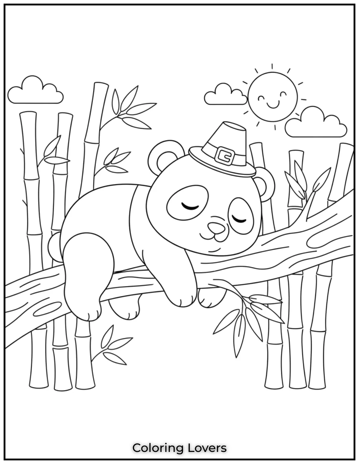Cute and Classic Pooh Bear Coloring Pages 40 This sleepy panda bear lounges on a tree branch enjoying a peaceful moment in nature. A relaxing coloring page