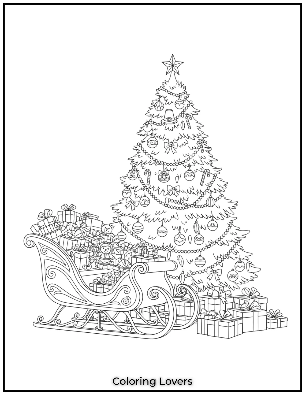 Free Printable Christmas Tree Coloring Pages 52 This sleigh packed with gifts ready to go was so fun to draw