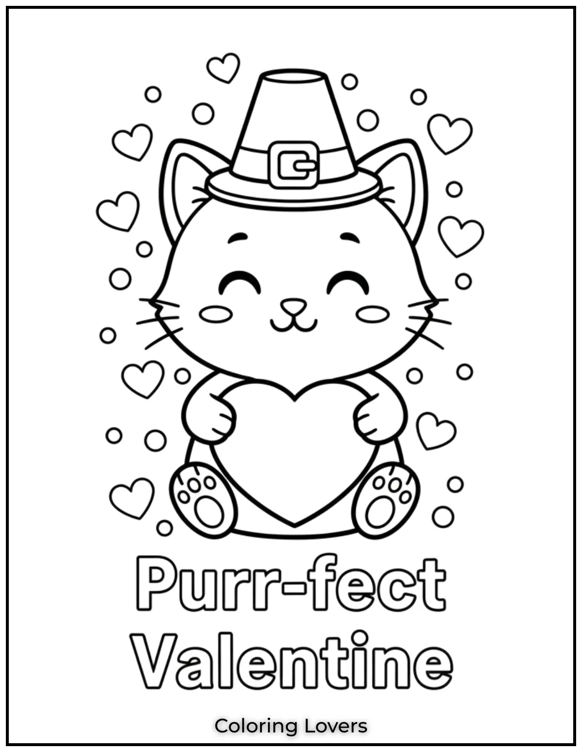This smiling kitten with its heart shaped card says Purr fect Valentine and is a must have for Valentines Day coloring pages
