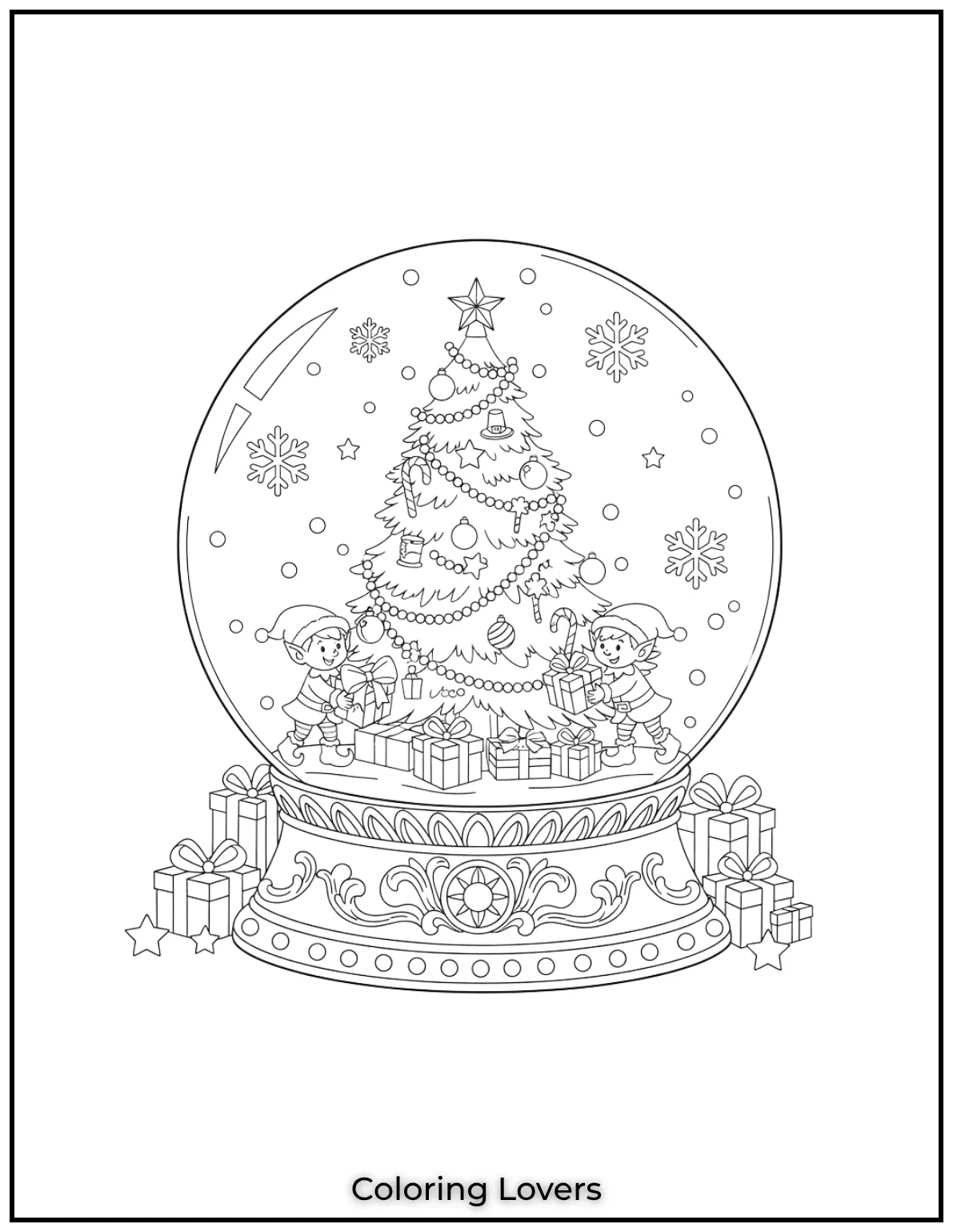 Free Printable Christmas Tree Coloring Pages 40 This snow globe scene was one of my favorites to create with the elves carefully placing gifts around the Christmas tree