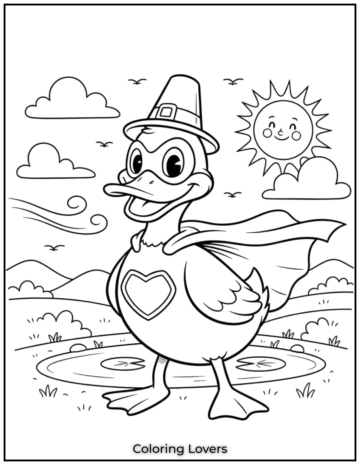 Duck Coloring Pages That Kids Like the Most 24 This superhero duck stands proudly cape flowing in the wind