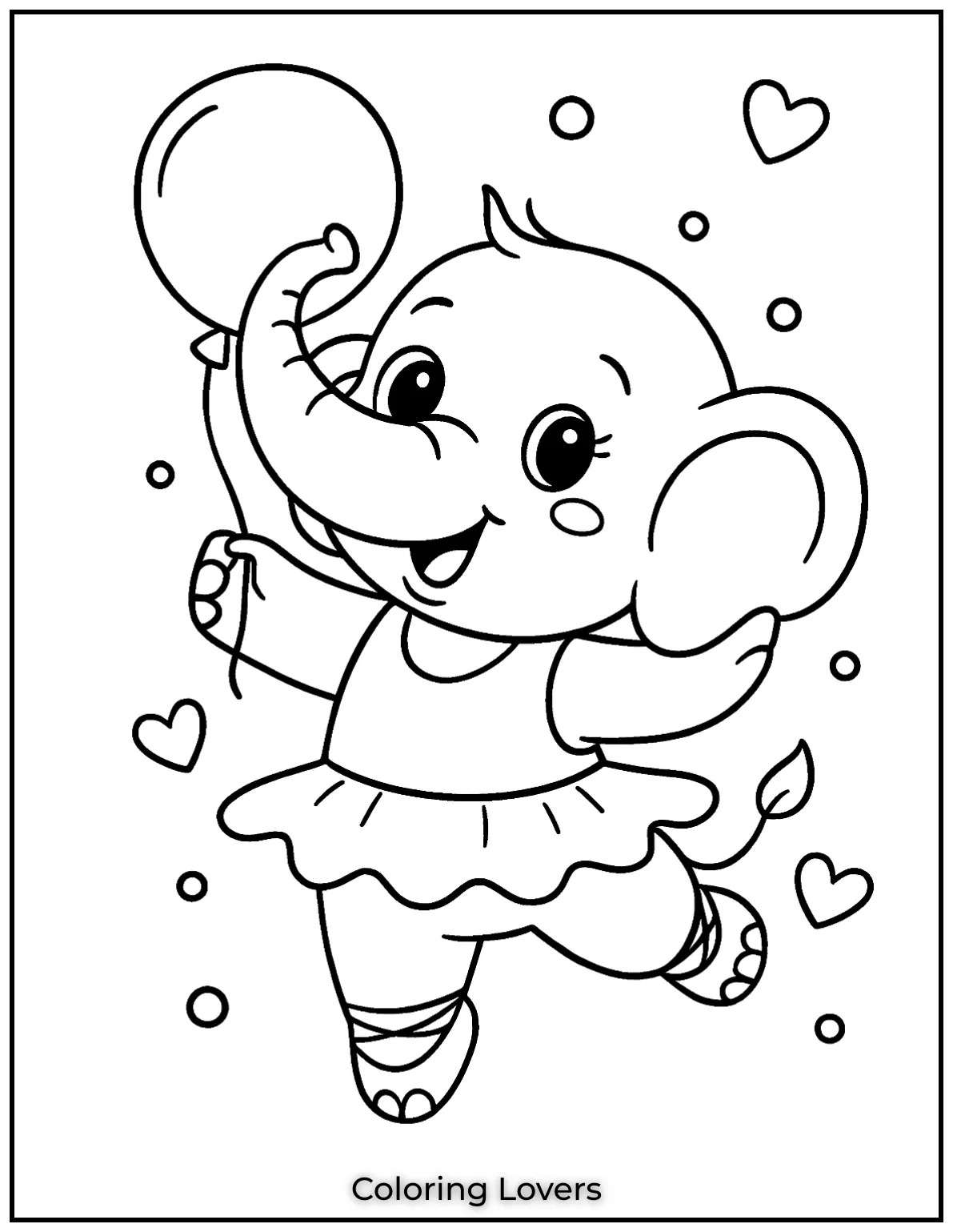Unique Elephant Coloring Pages for Kids 8 This sweet baby elephant is holding a balloon and looking so happy A delightful and easy elephant coloring page for younger children 1