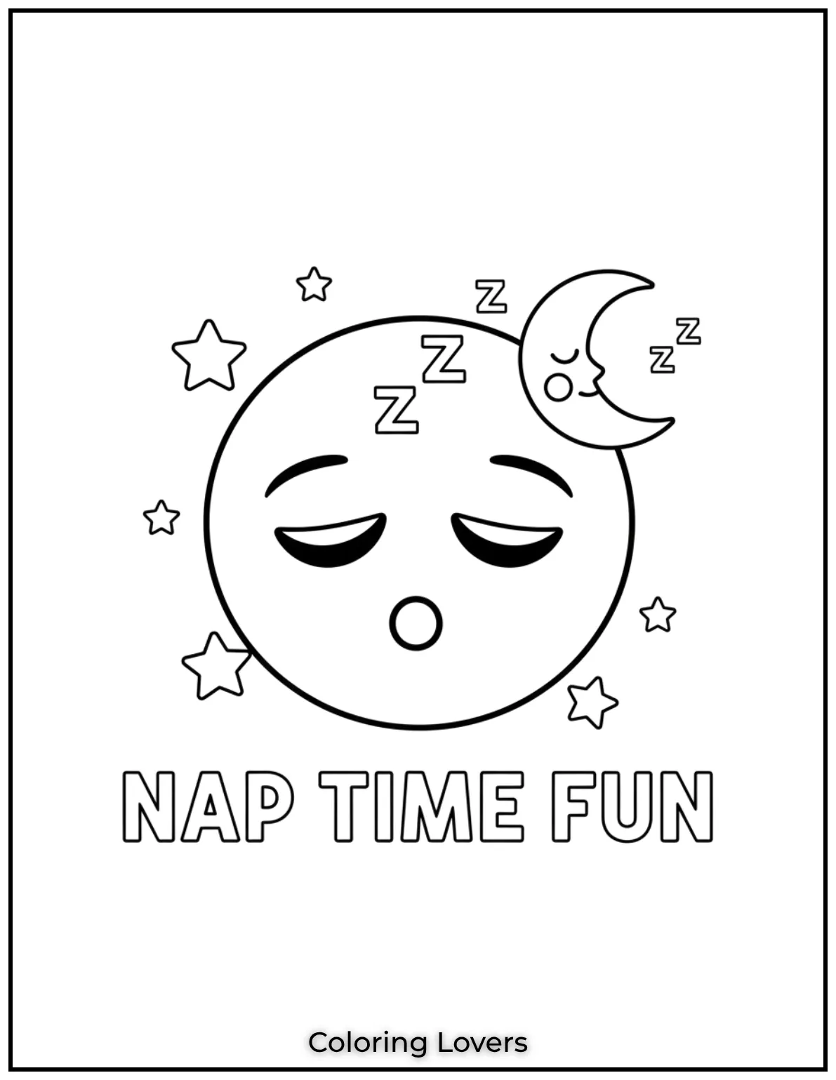 This tired emoji is drifting into dreamland. One of the cutest printable preschool coloring pages for nap time fun