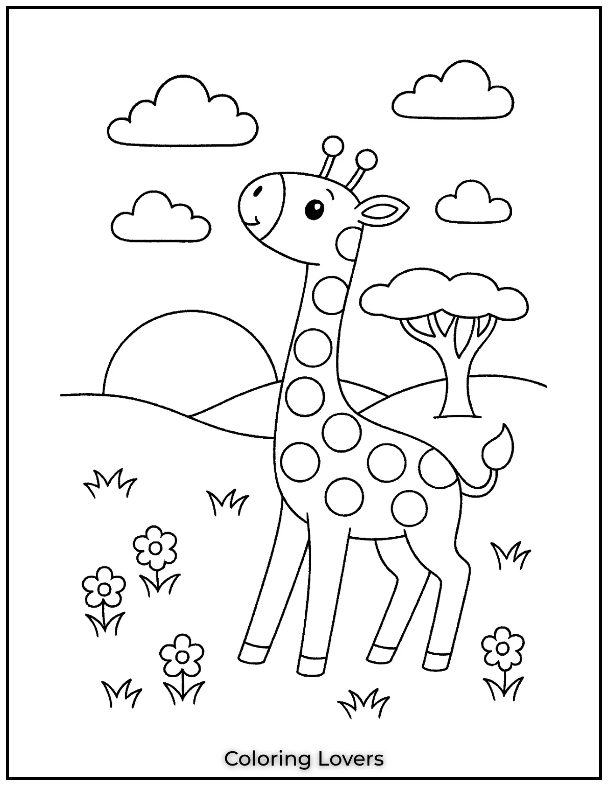 Amazing Giraffe Coloring Pages (Free Printables) 27 This young giraffe explores the savannah at sunset. This giraffe coloring page invites kids to color and imagine life in the wild