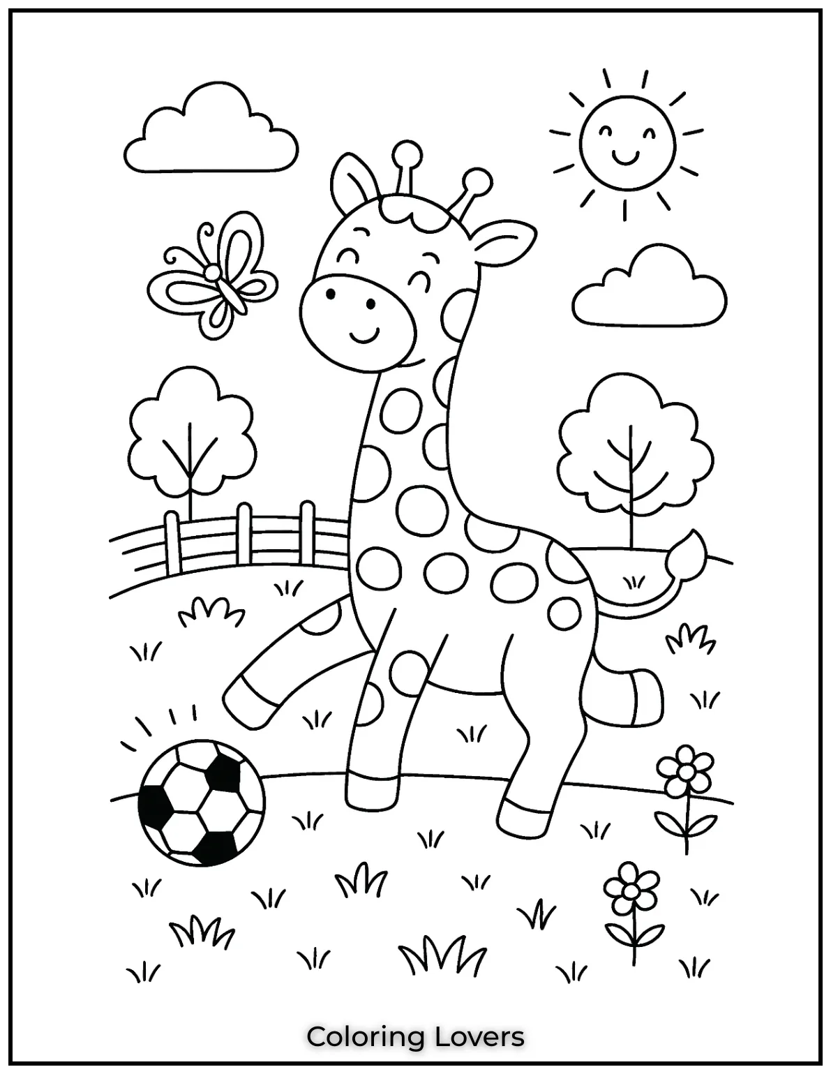 Amazing Giraffe Coloring Pages (Free Printables) 8 This young giraffe is having the best time kicking a ball Such a joyful moment to color and make your own