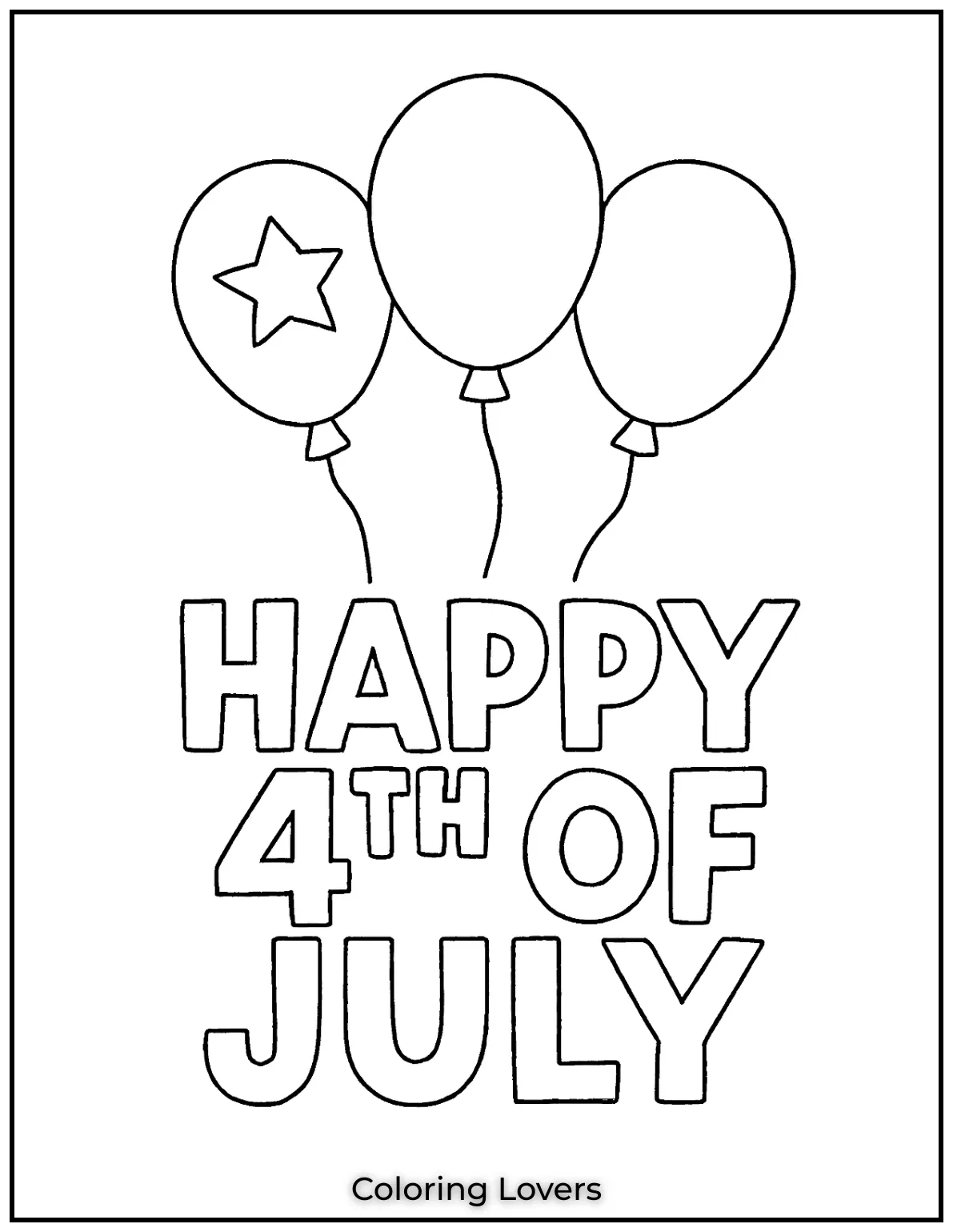 Three balloons float above the bold Happy 4th of July text in a simple festive scene