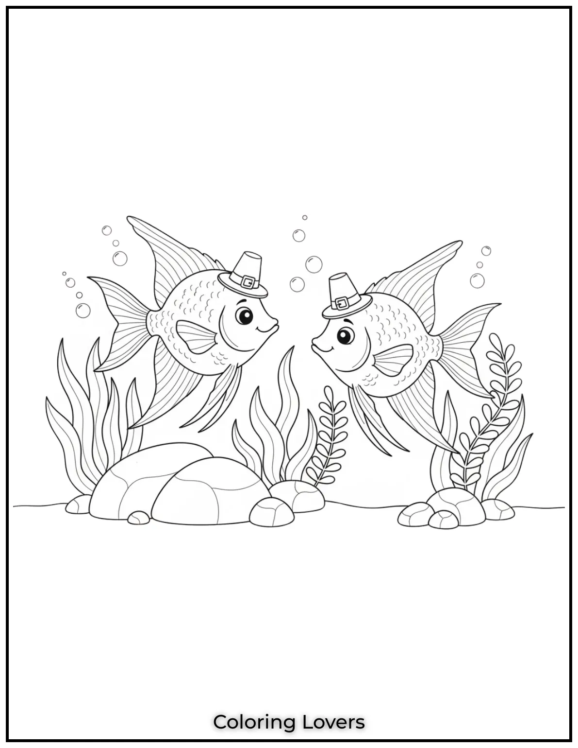 Fish Coloring Pages That Are Free to Downloads 17 Two elegant angelfish glide through rocks and plants. A serene scene for printable fish coloring pages