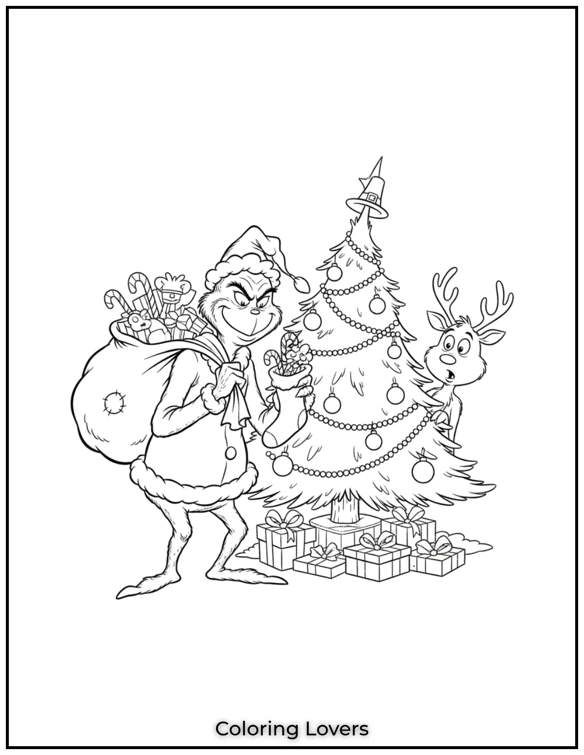 Free Printable Christmas Tree Coloring Pages 28 Uh oh looks like someone is up to no good This mischievous Grinch coloring page will be a lot of fun to fill in