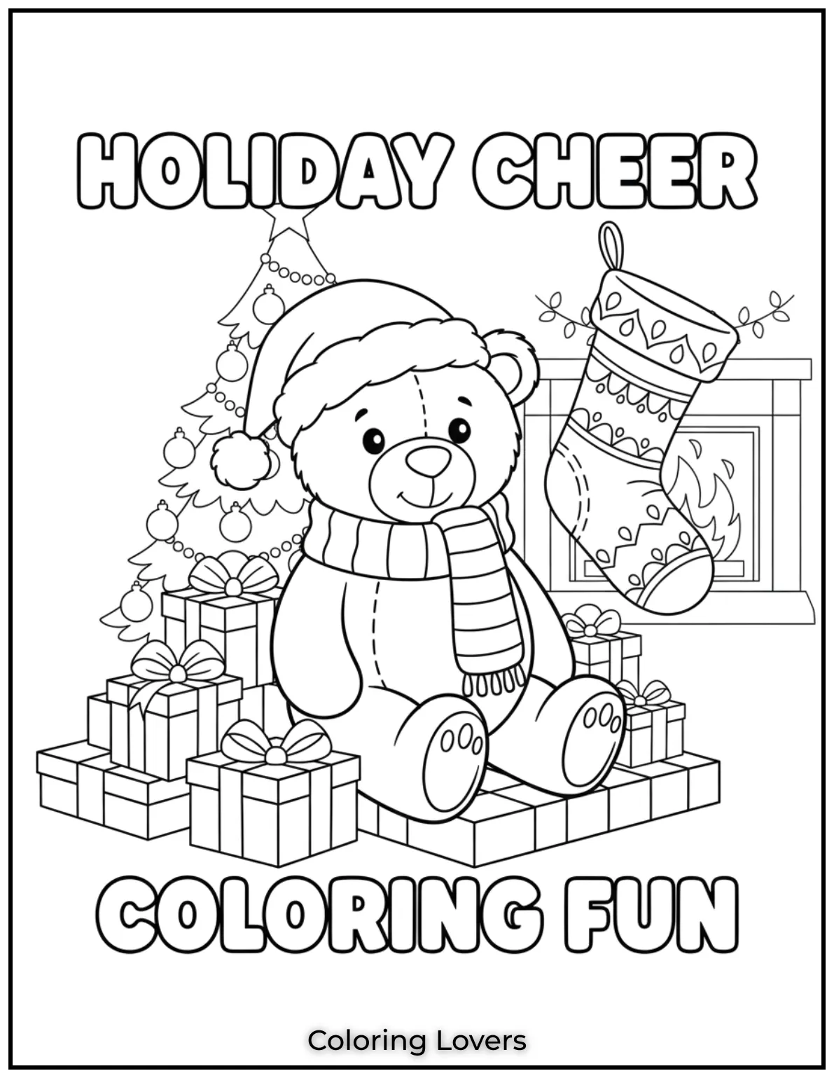 Cute and Classic Pooh Bear Coloring Pages 28 Wearing a cozy scarf and Santa hat this teddy bear spreads Christmas cheer with presents and a festive stocking