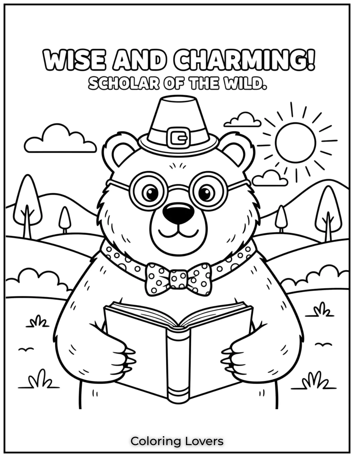 Cute and Classic Pooh Bear Coloring Pages 12 Wearing glasses and a bow tie this grizzly bear looks both wise and charming. A true scholar of the wild