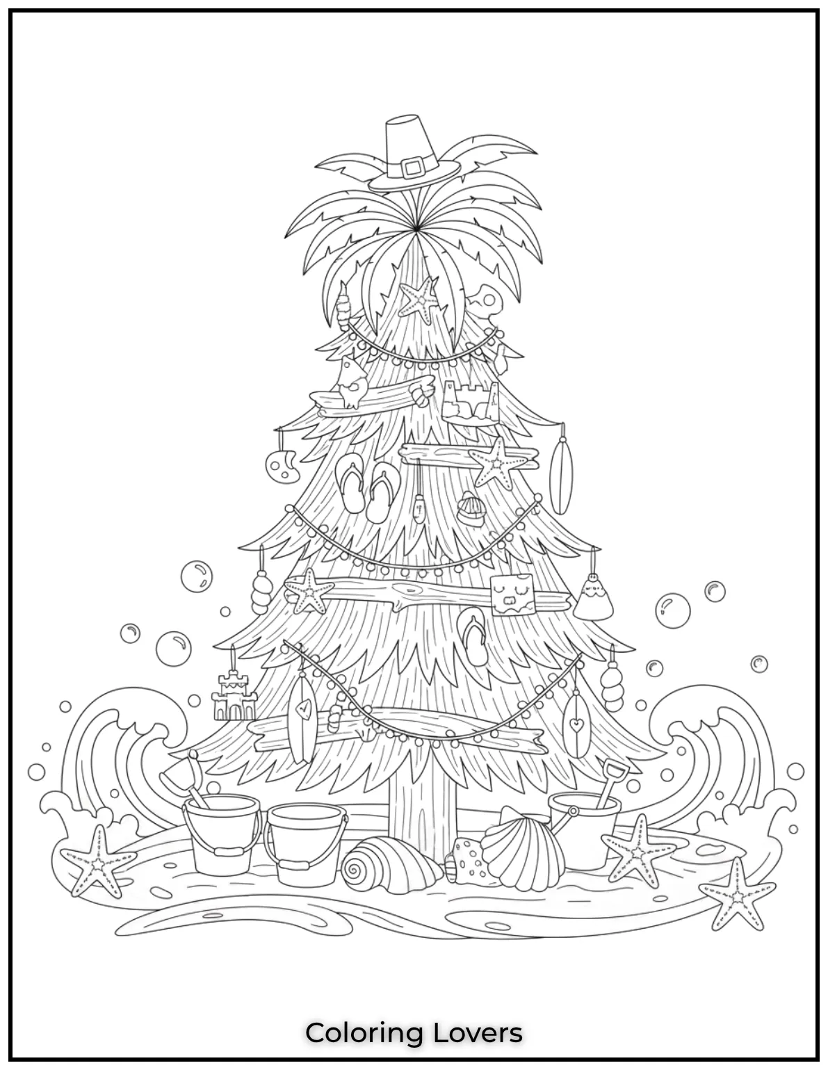 Free Printable Christmas Tree Coloring Pages 53 Who says Christmas decorations cant be beach themed I loved designing this unique take on a festive tree