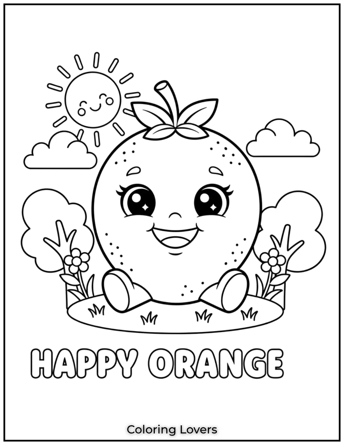 With a big smile and shiny peel this orange is a perfect preschool coloring activity