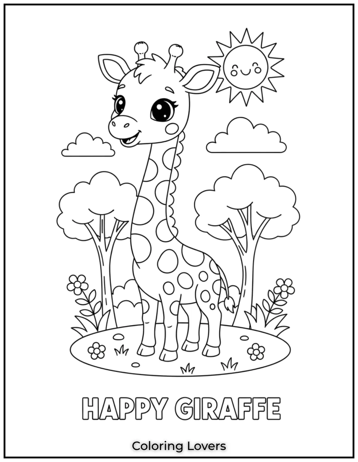 With a long neck and cute spots this giraffe is a wonderful choice for preschool coloring fun