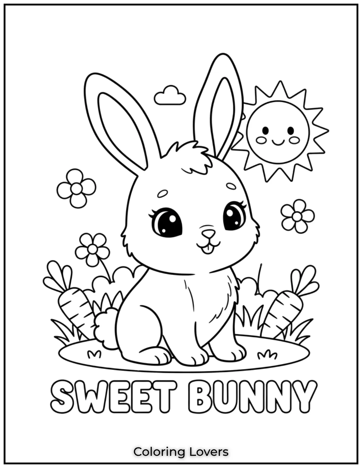 With long ears and a tiny fluffy tail this adorable bunny is ready for some creative coloring fun