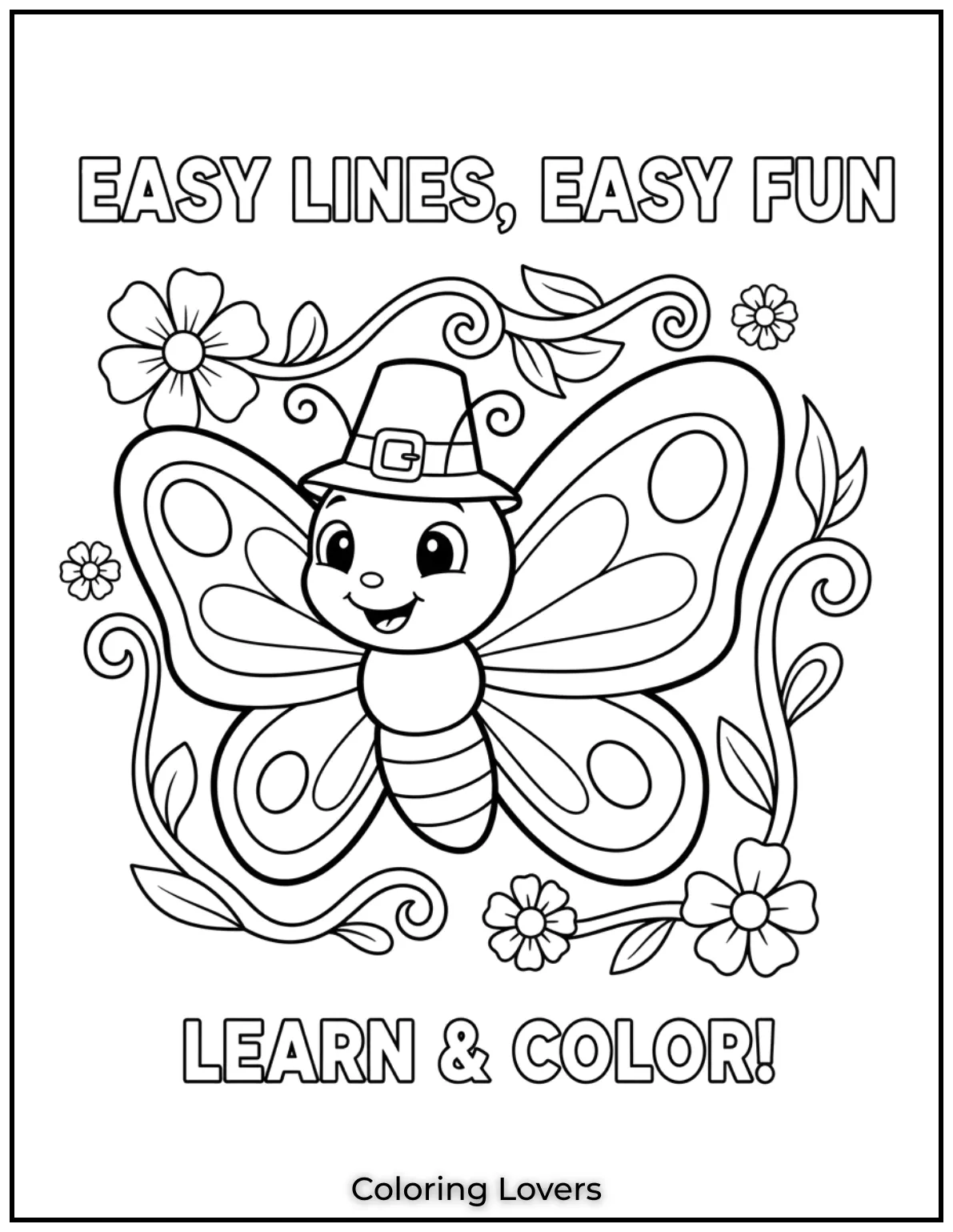 An easy butterfly coloring page perfect for young children learning to color within the lines 4