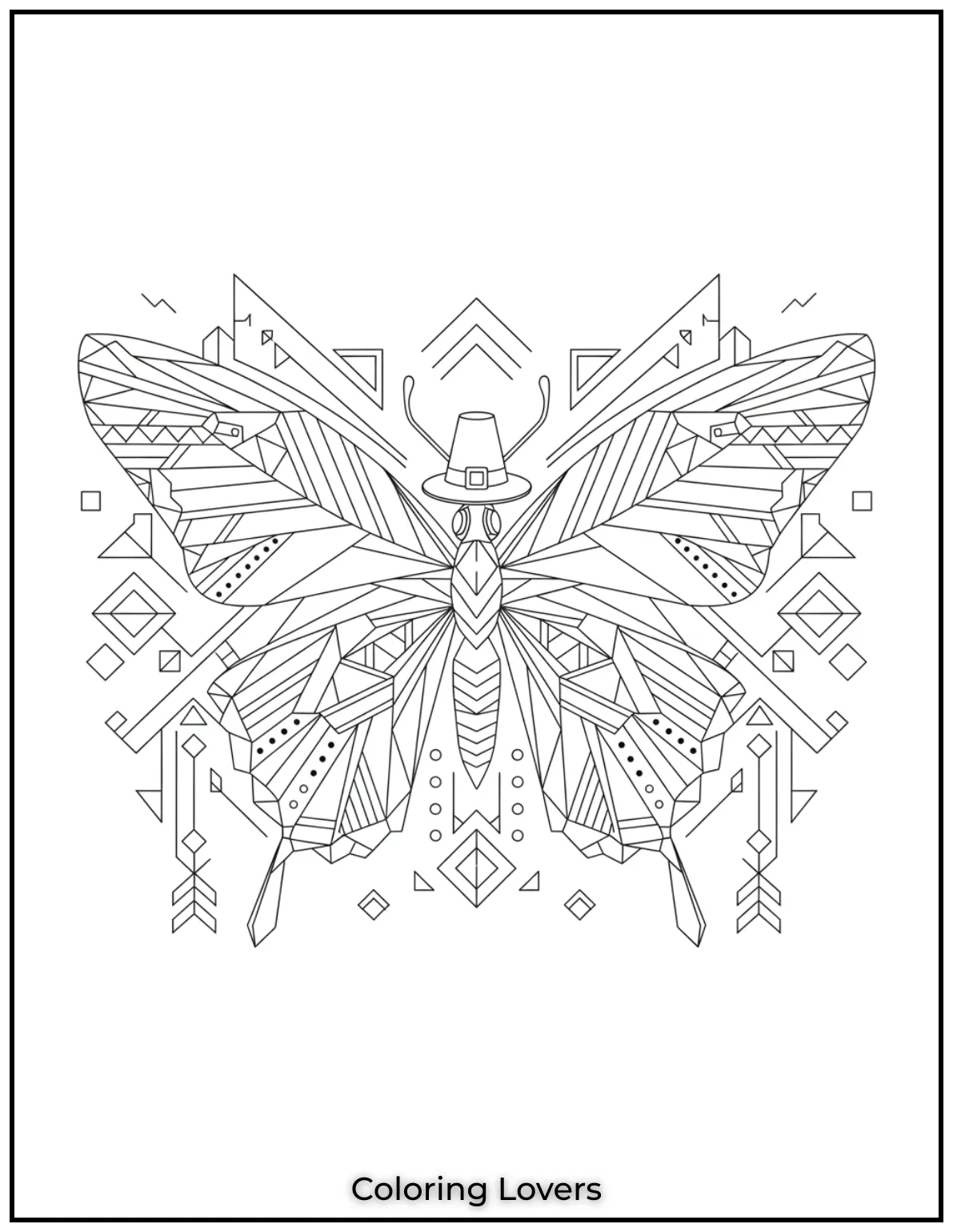 Sharp geometric patterns make this butterfly unique. Ideal for creative coloring enthusiasts 3