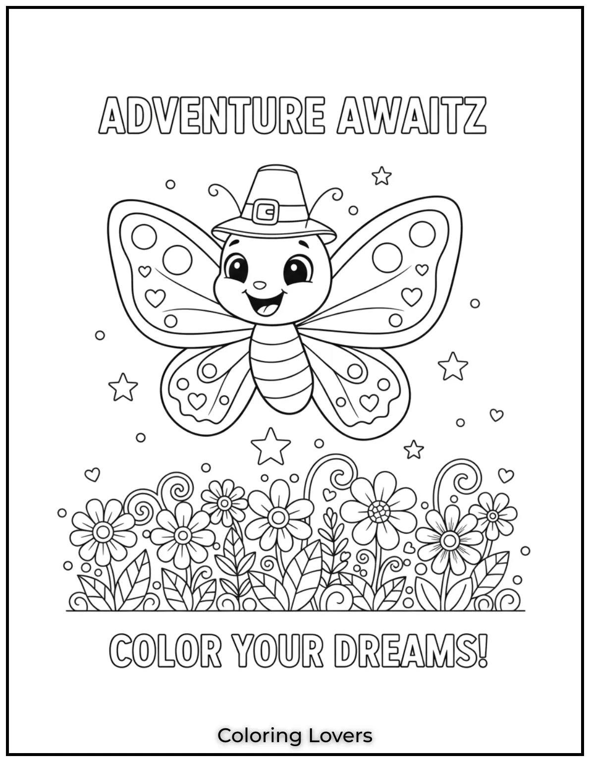 This adorable flying baby butterfly with a cheerful face is perfect for a fun and creative coloring time 3