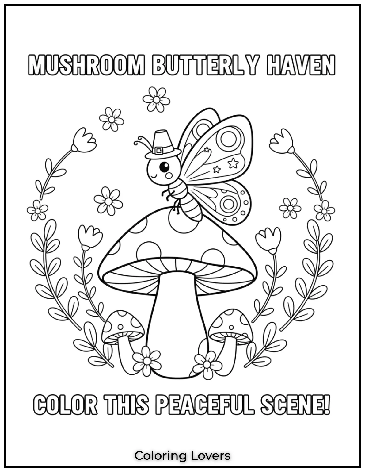 This butterfly gently resting on a mushroom invites you to add a splash of color to its peaceful scene 3