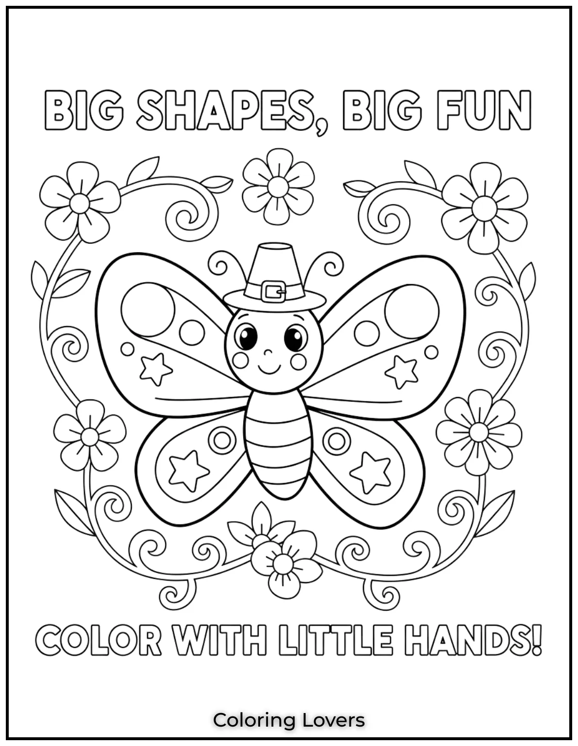 This simple butterfly coloring page with big shapes is great for little hands to explore creativity 4