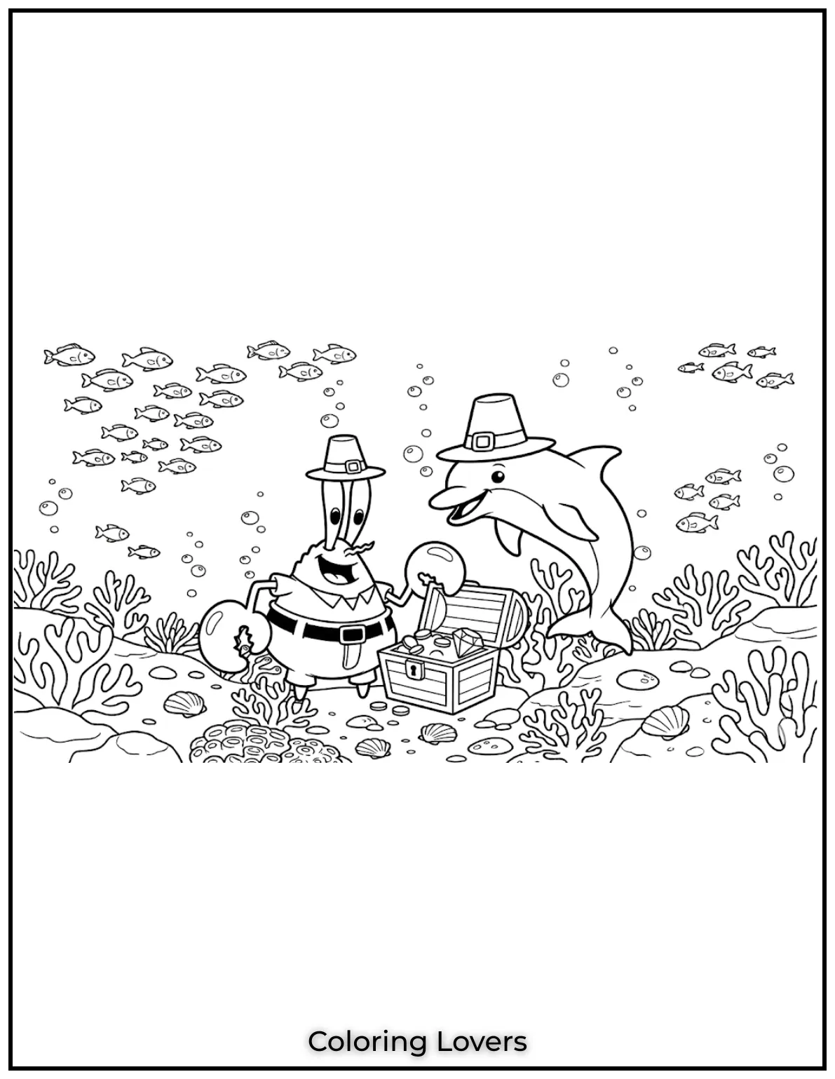 Mr. Krabs has found a treasure chest colorig sheet