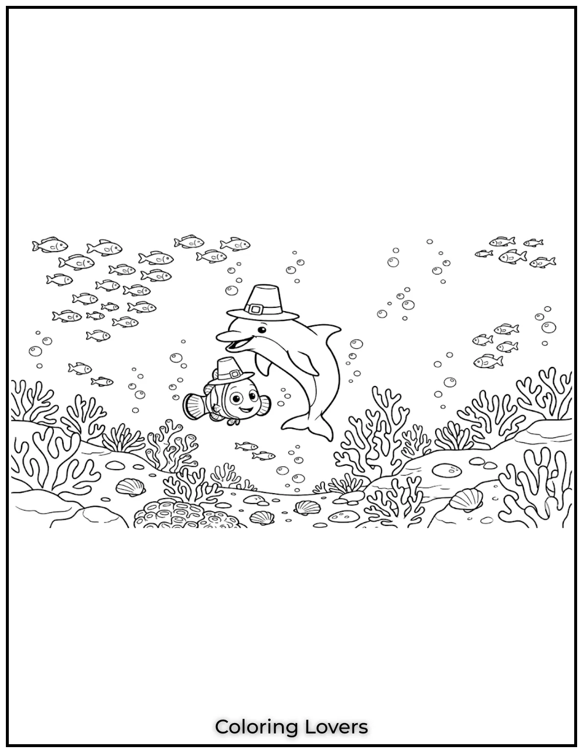 Nemo and his dolphin friend are swimming through the coral reef sheet