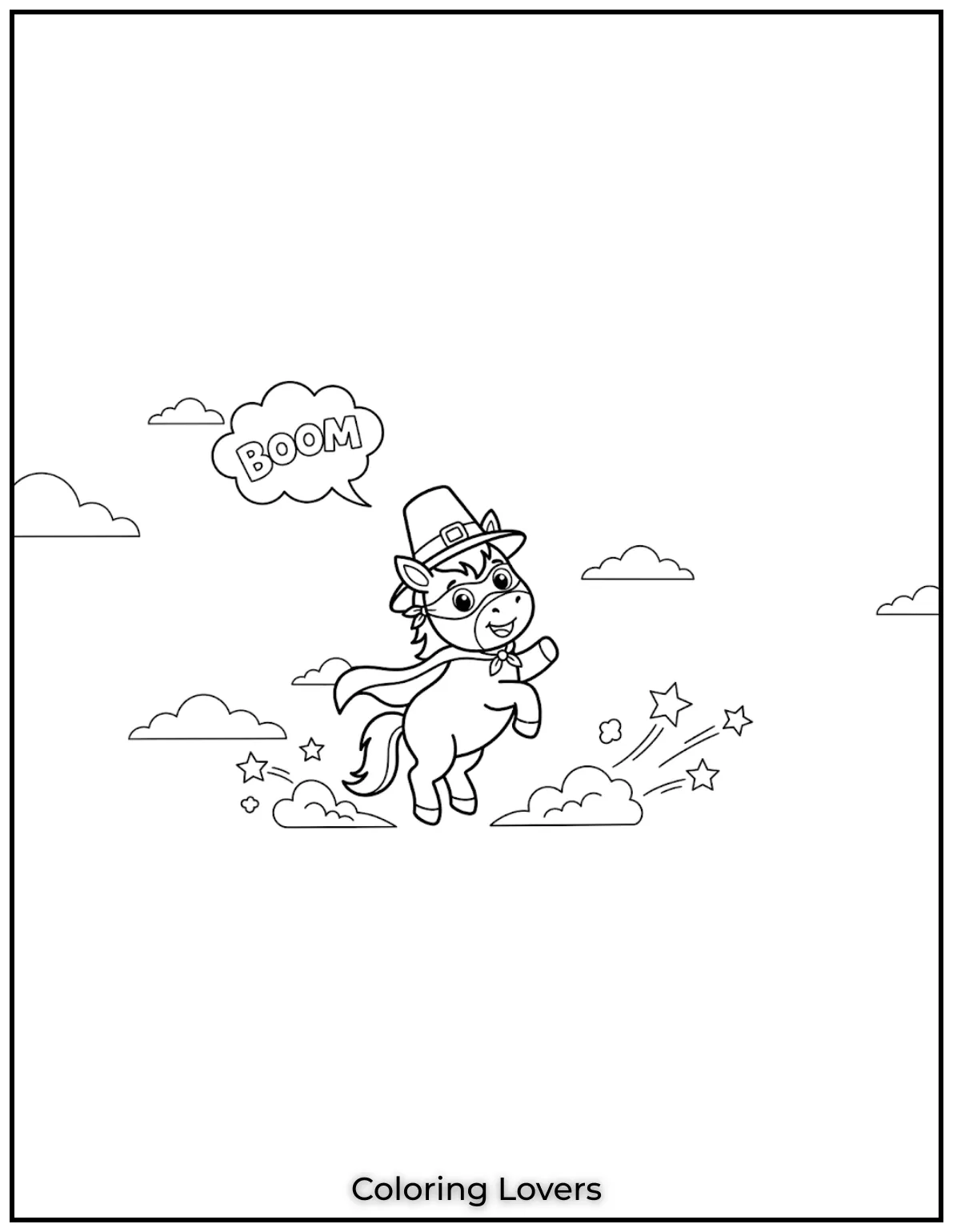 Beautiful Coloring Pages of Horses for Kids and Adults 17 Our little superhero horse is ready for adventure! This fun coloring page is perfect for young kids
