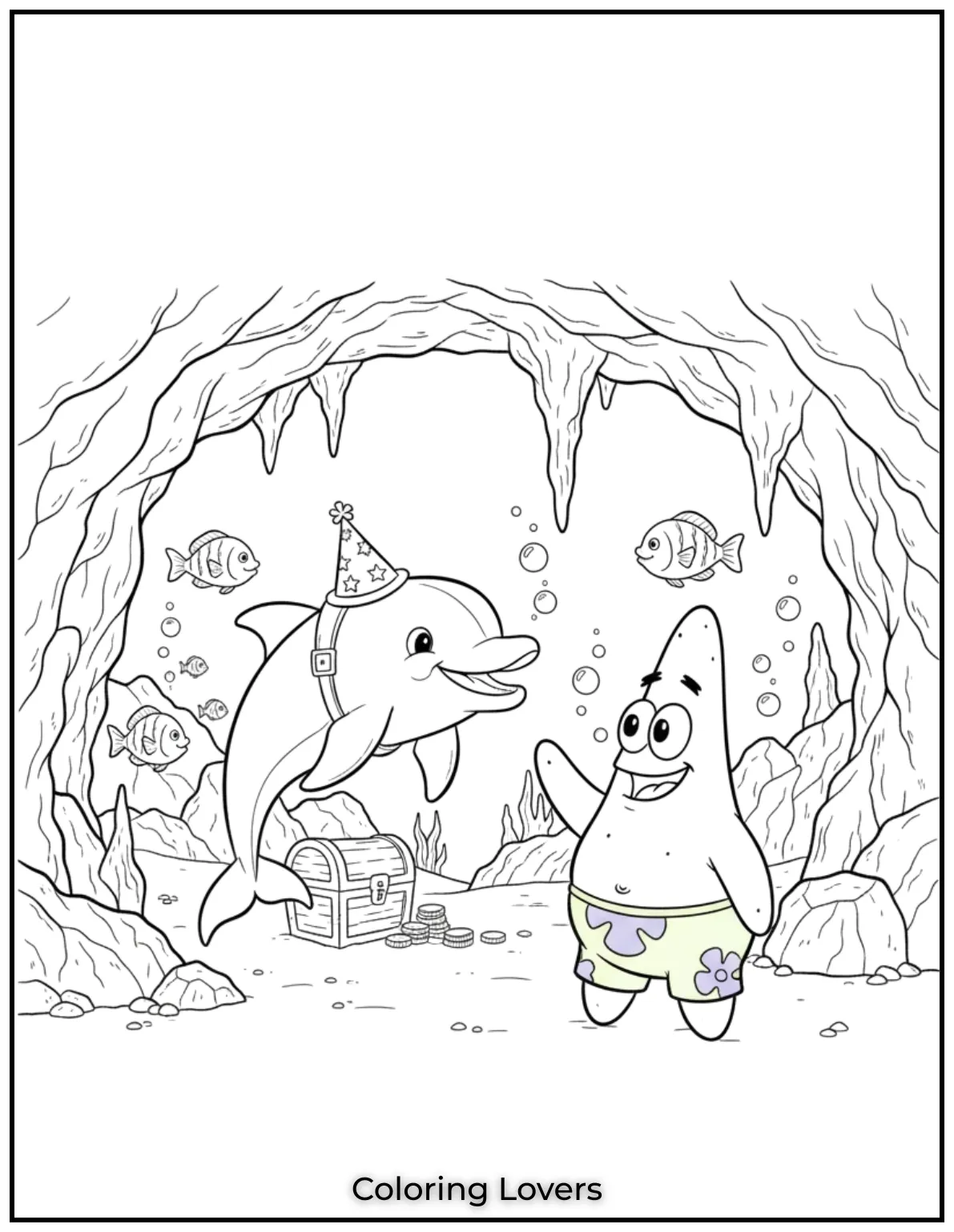 Patrick has found a dolphin friend while exploring an underwater cave colorful creativity..