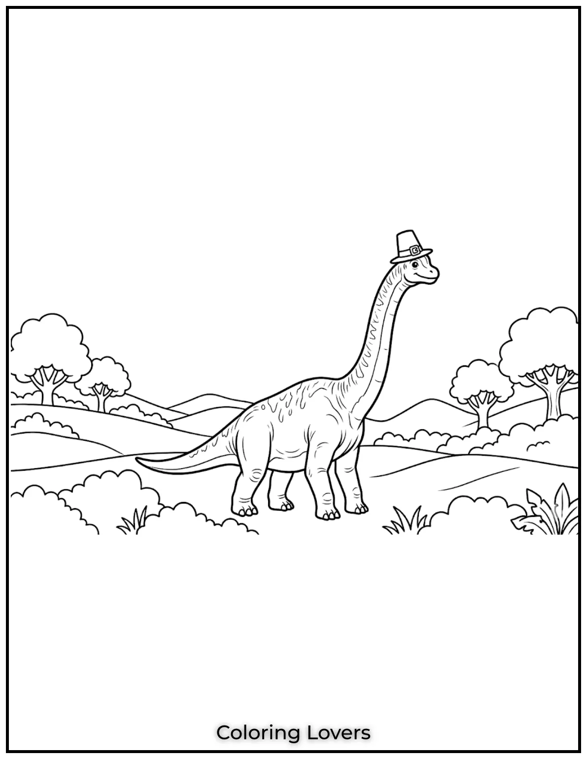 The realistic Brachiosaurus stands tall among the hills, showcasing its long neck.