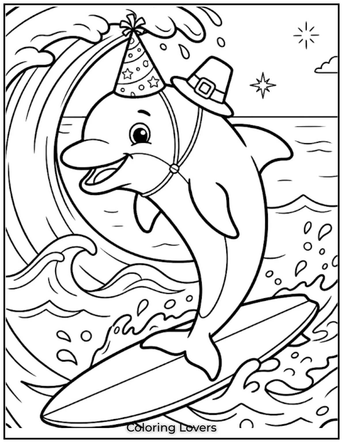 This adorable dolphin is surfing the waves with a big smile.