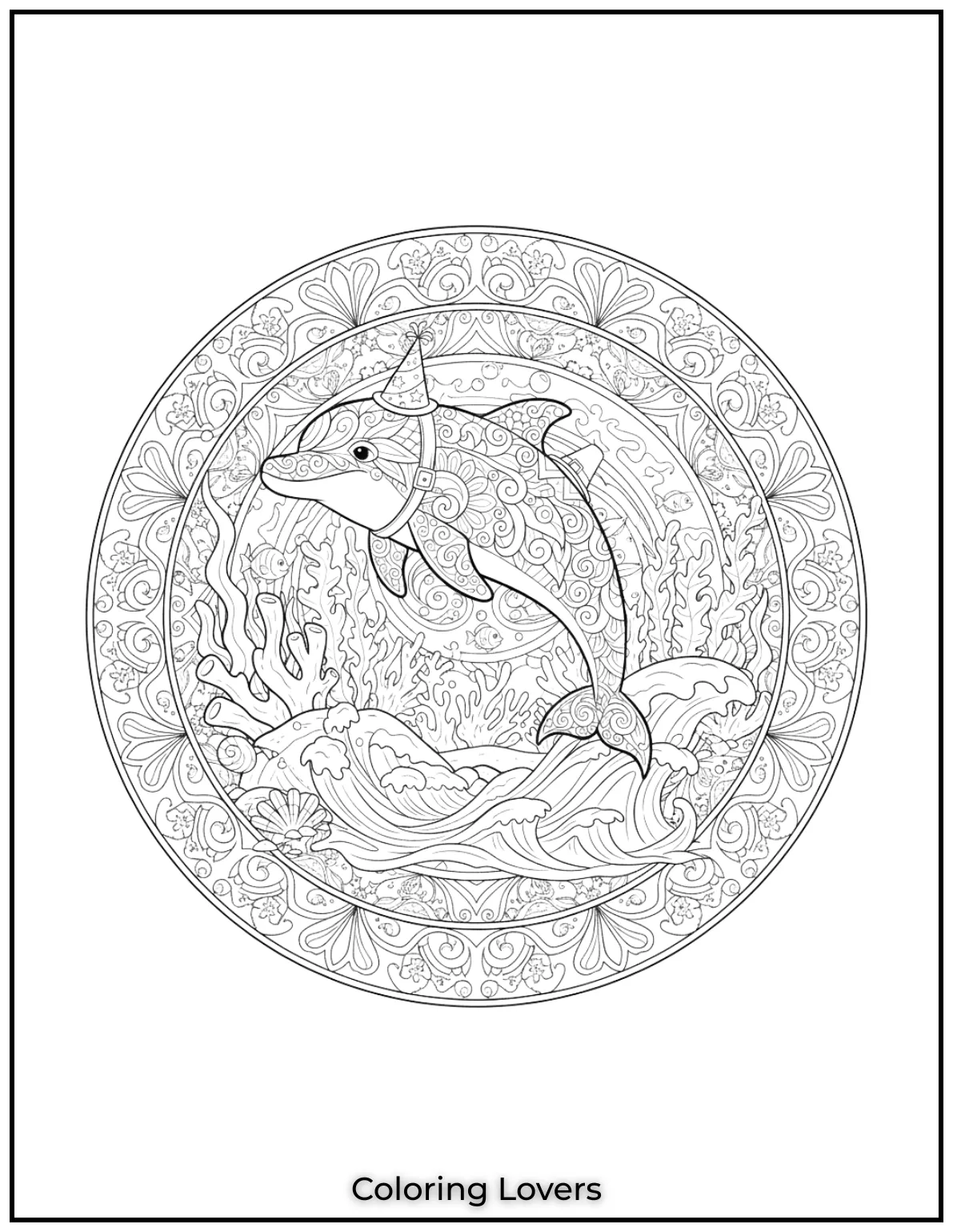 This beautiful dolphin mandala blends elegance and calmness in one coloring page
