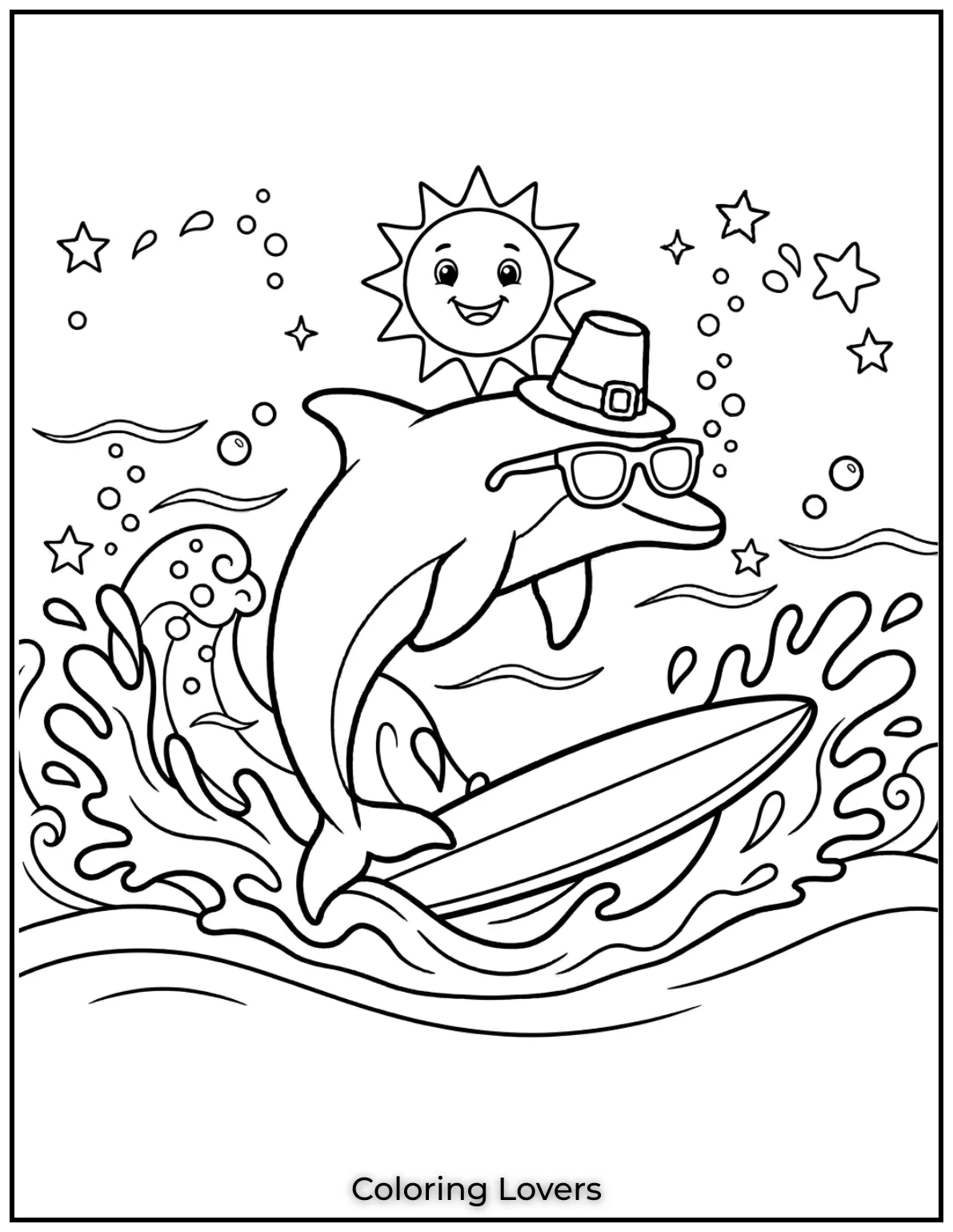 This cool dolphin is rocking sunglasses while surfing the waves. 