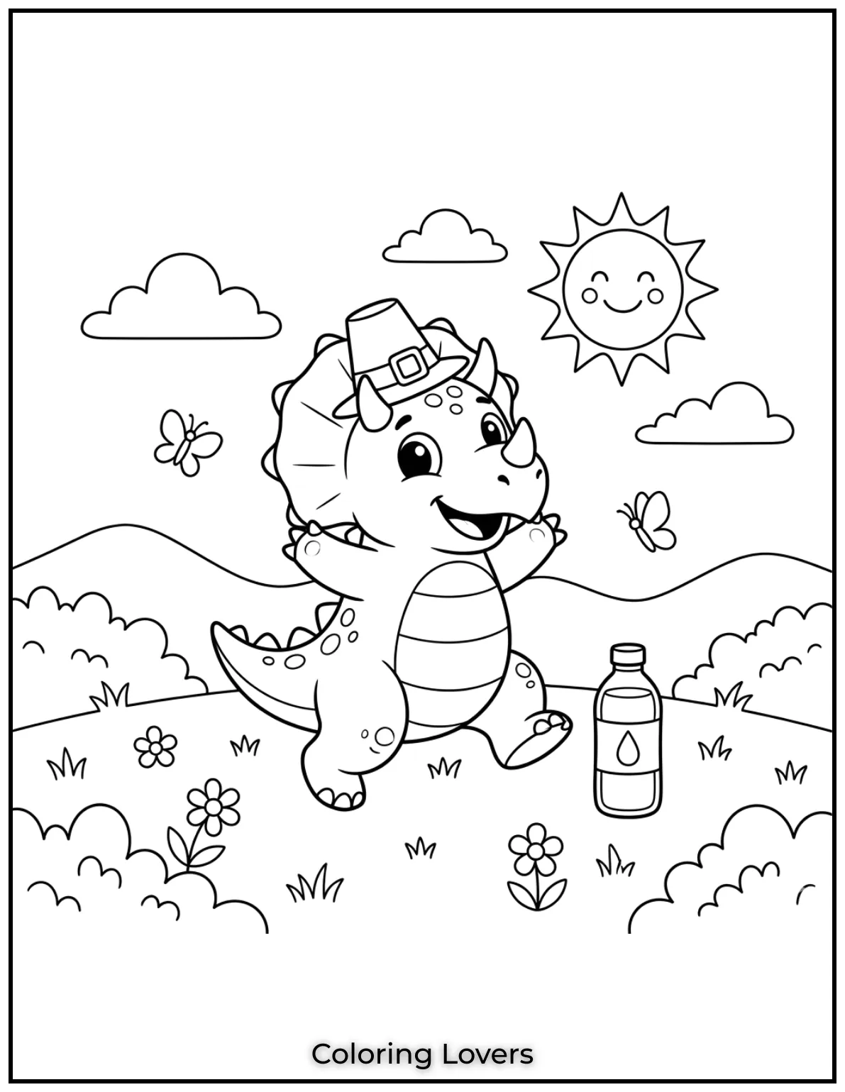 This dinosaur is having a fun outdoor workout session coloring page
