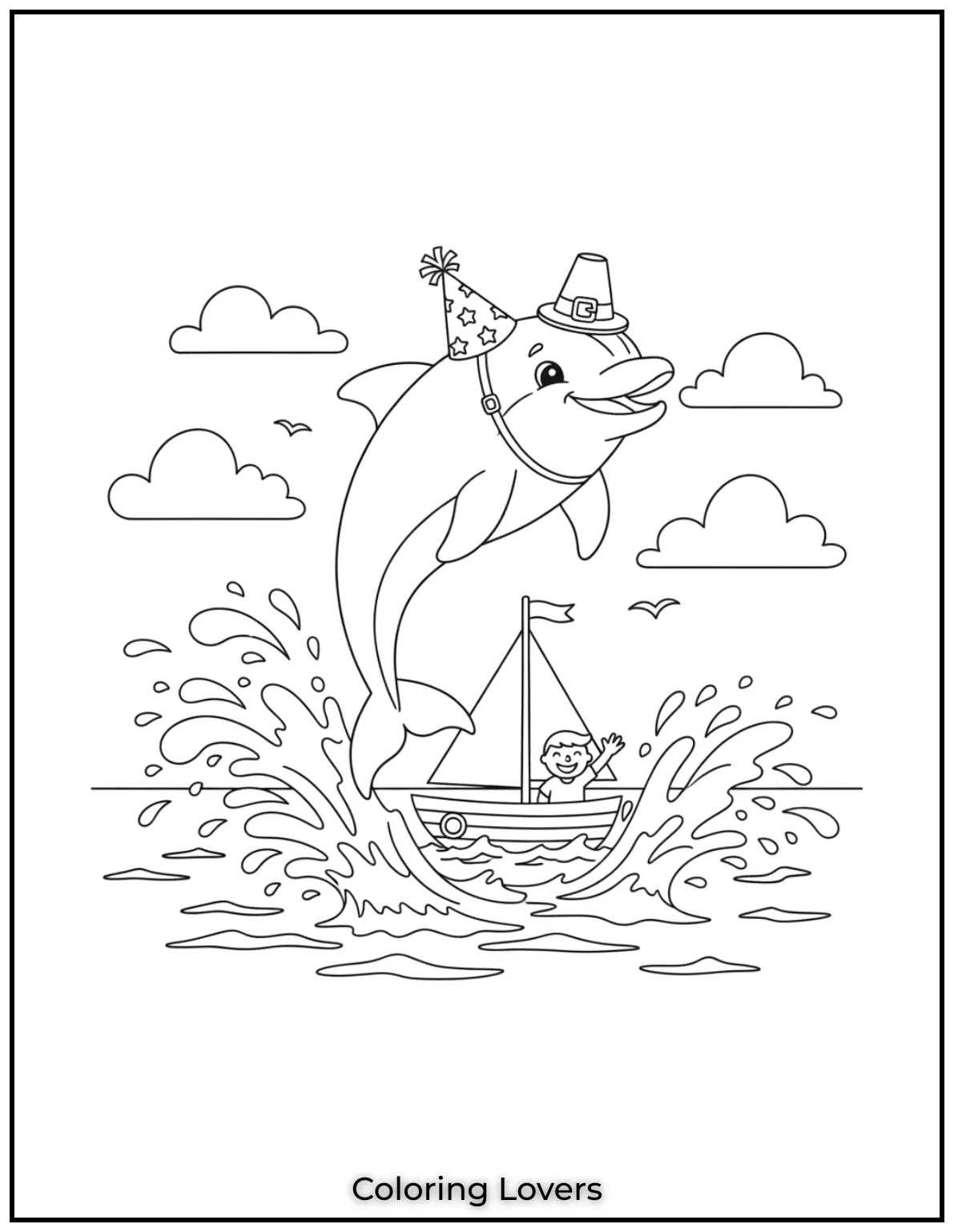 This happy dolphin is leaping high over a boat, as if saying hello!