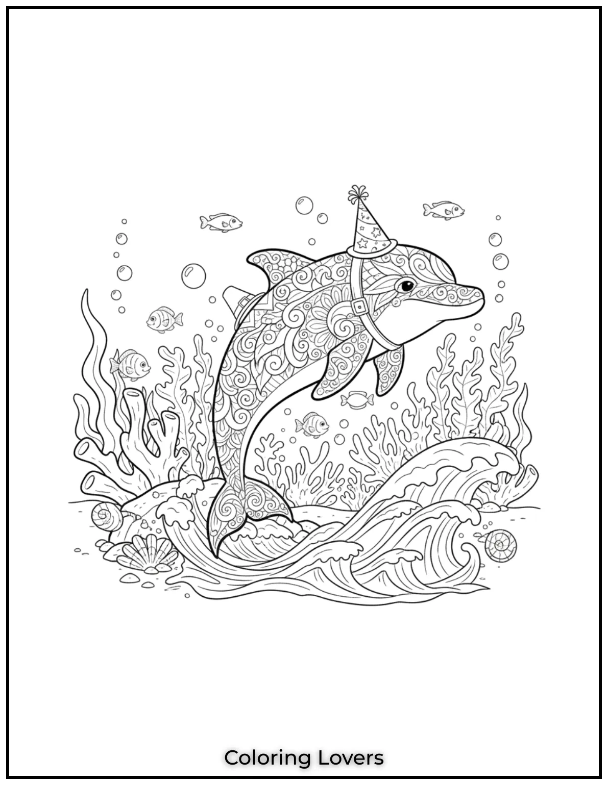 This intricately designed dolphin with vibrant colors cute coloring idea