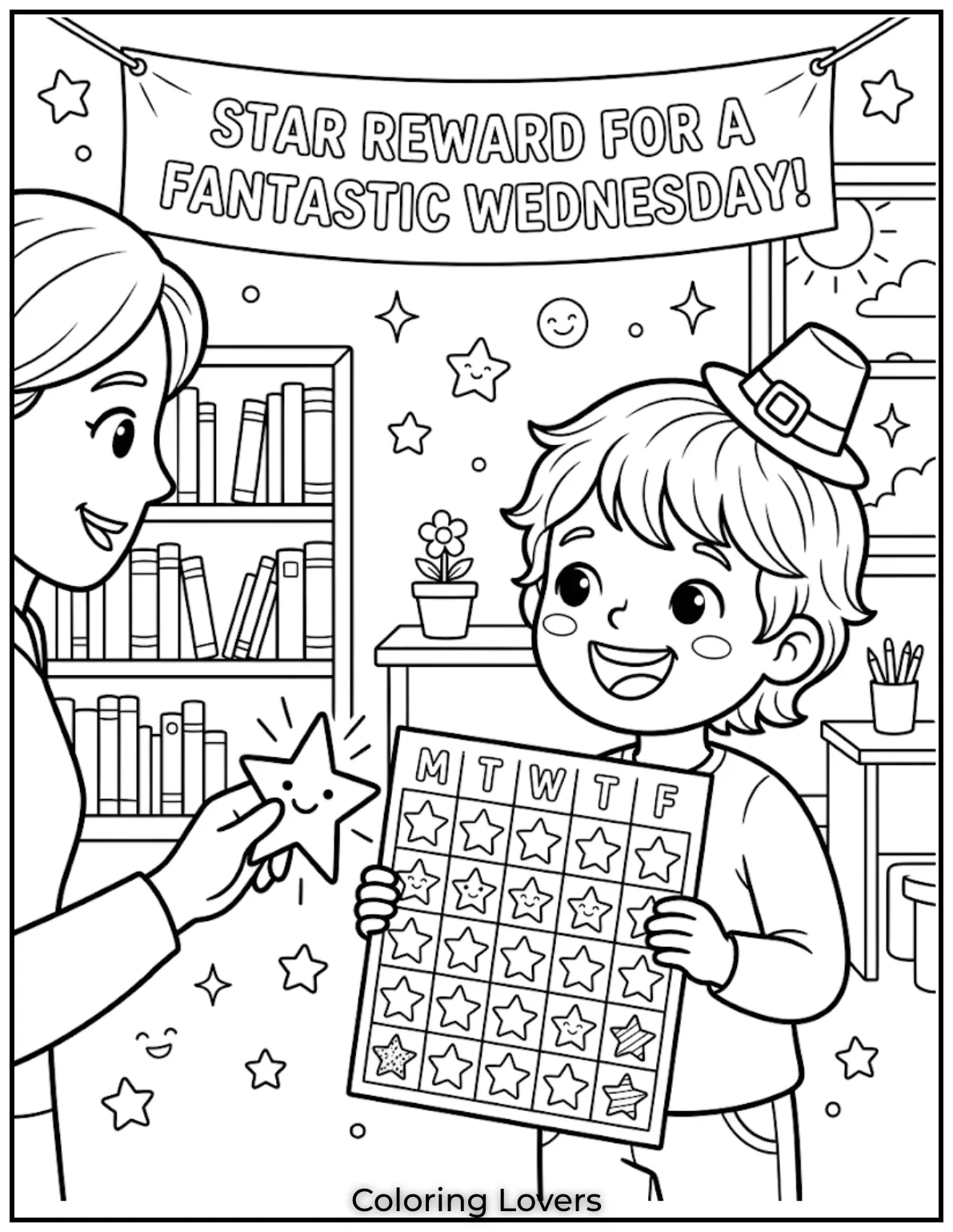 Wednesday Coloring Pages: Relaxing, Creative & Free Printables for Everyone 11 This Wednesday coloring page highlights small achievements, encouraging kids to feel proud and confident.