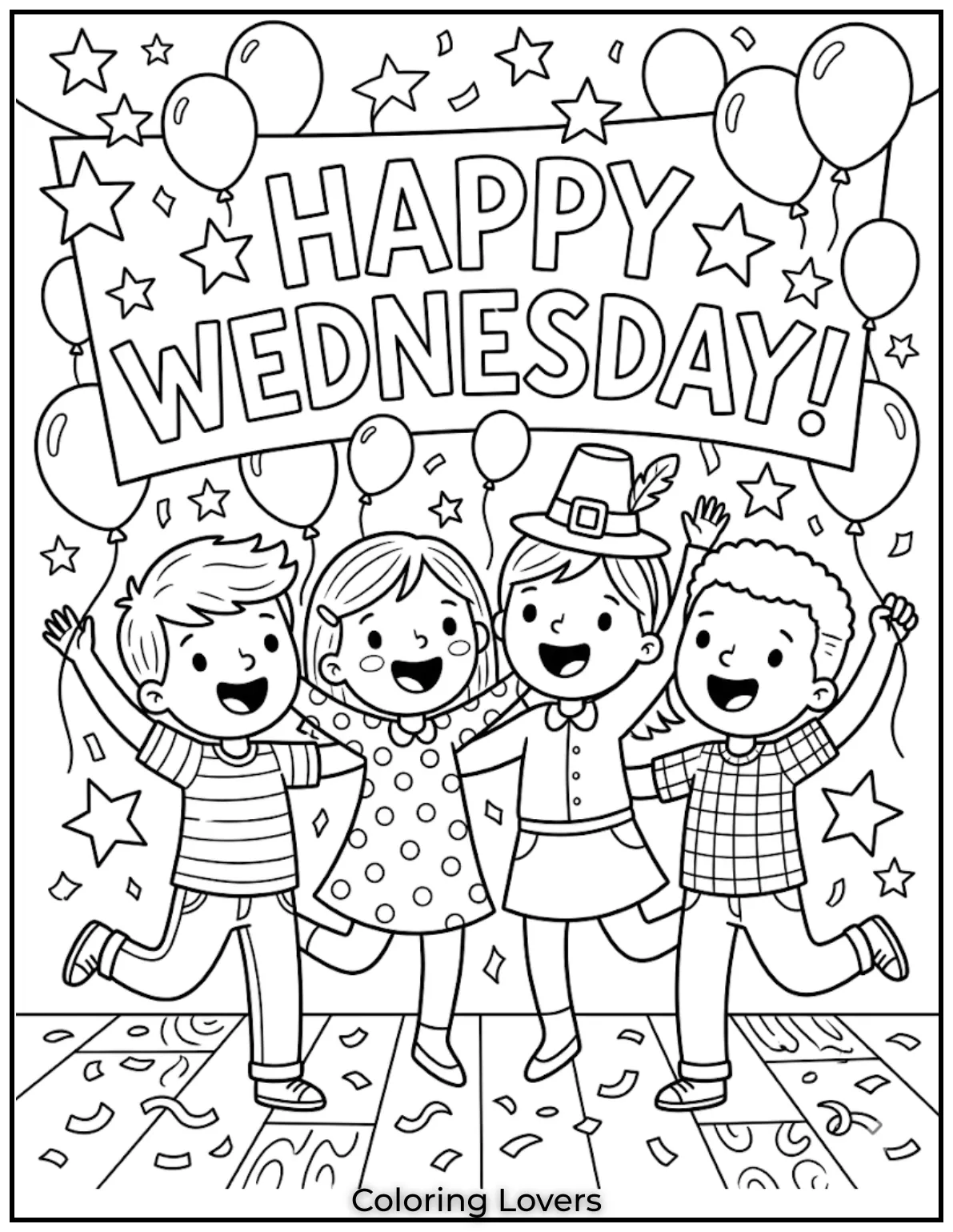 Wednesday Coloring Pages: Relaxing, Creative & Free Printables for Everyone 9 This Wednesday coloring page celebrates midweek progress, helping kids feel happy, motivated, and full of energy.