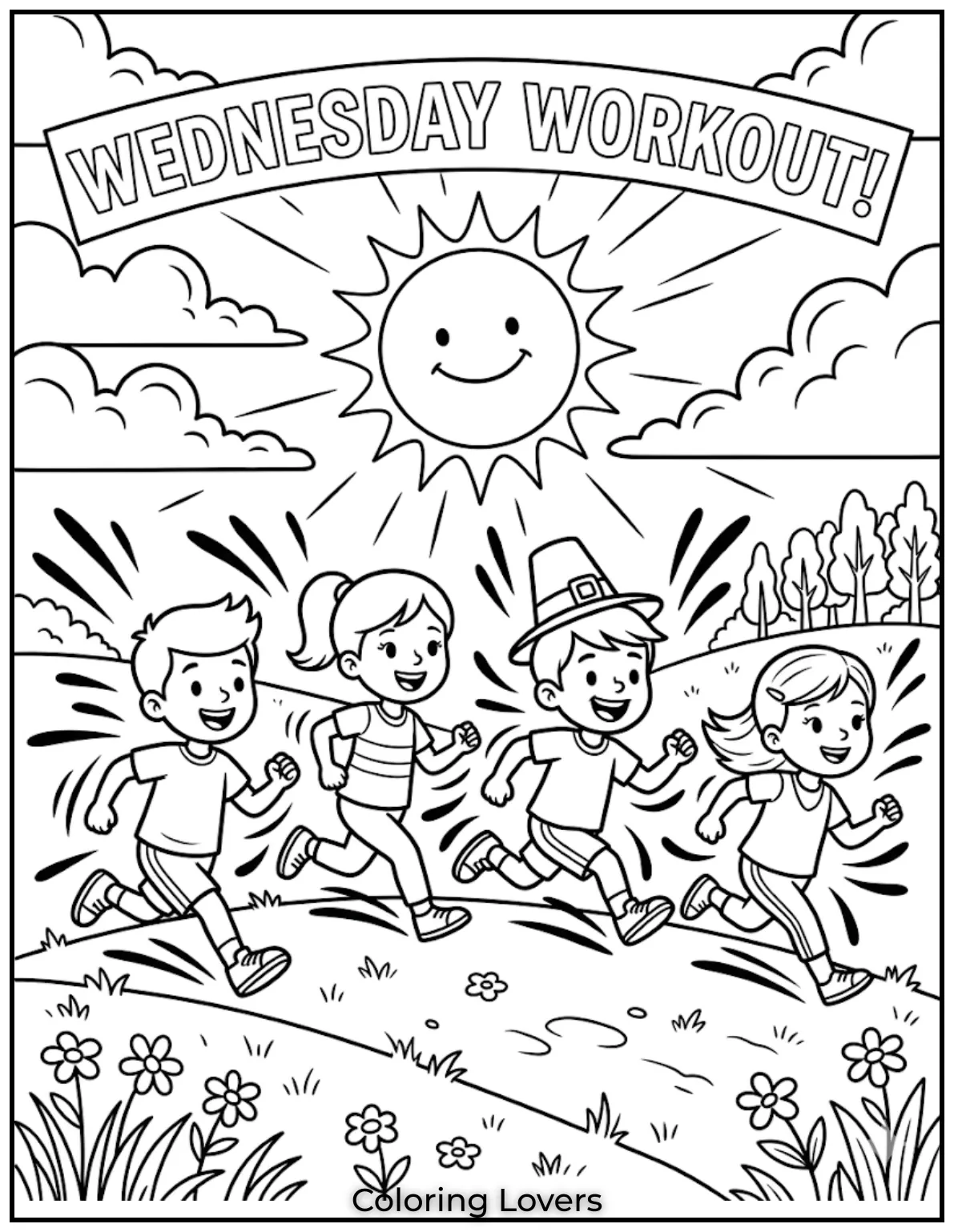 Wednesday Coloring Pages: Relaxing, Creative & Free Printables for Everyone 10 An energetic Wednesday coloring page inspires kids to stay active, creative, and excited during the week.