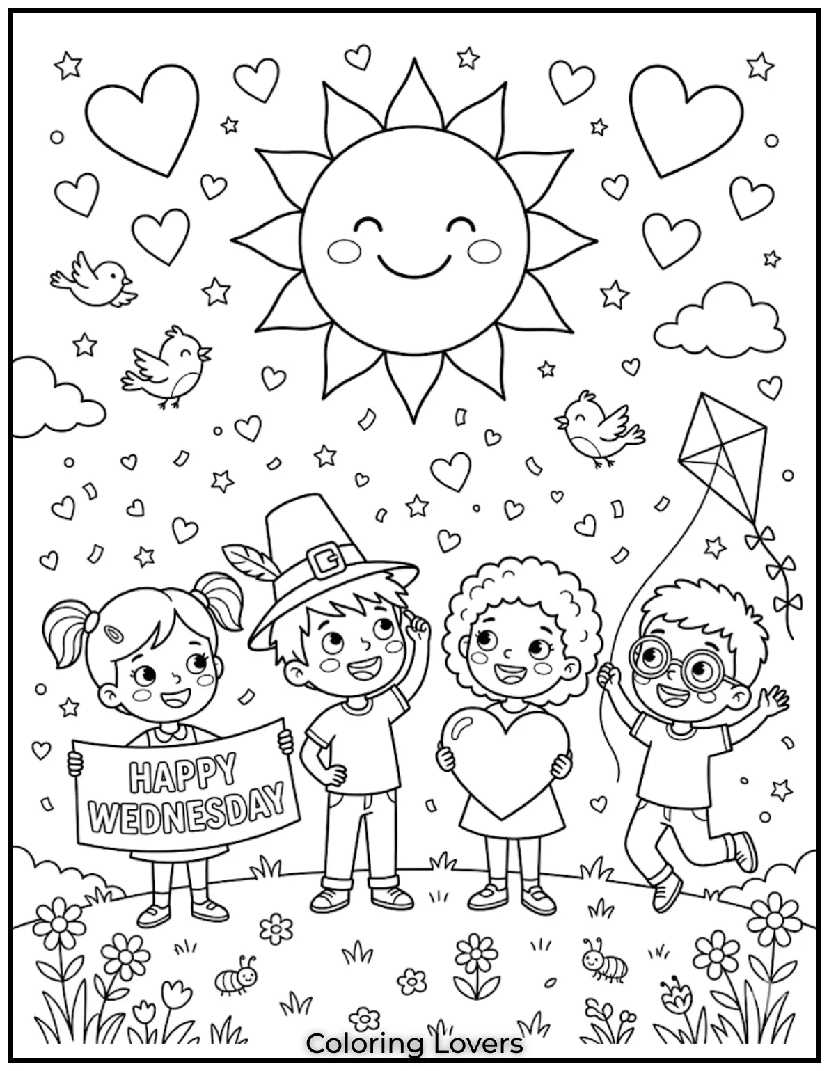 Wednesday Coloring Pages: Relaxing, Creative & Free Printables for Everyone 12 A cheerful Wednesday coloring page filled with positivity helps improve mood and creative thinking skills.